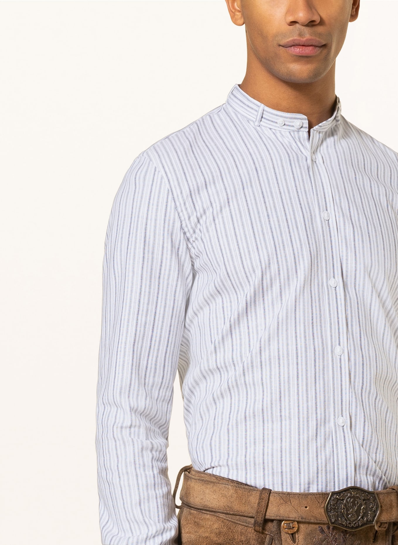 Gottseidank Trachtenhemd LENZ Extra Slim Fit mit Stehkragen, Farbe: BLAUGRAU/ WEISS (Bild 4)