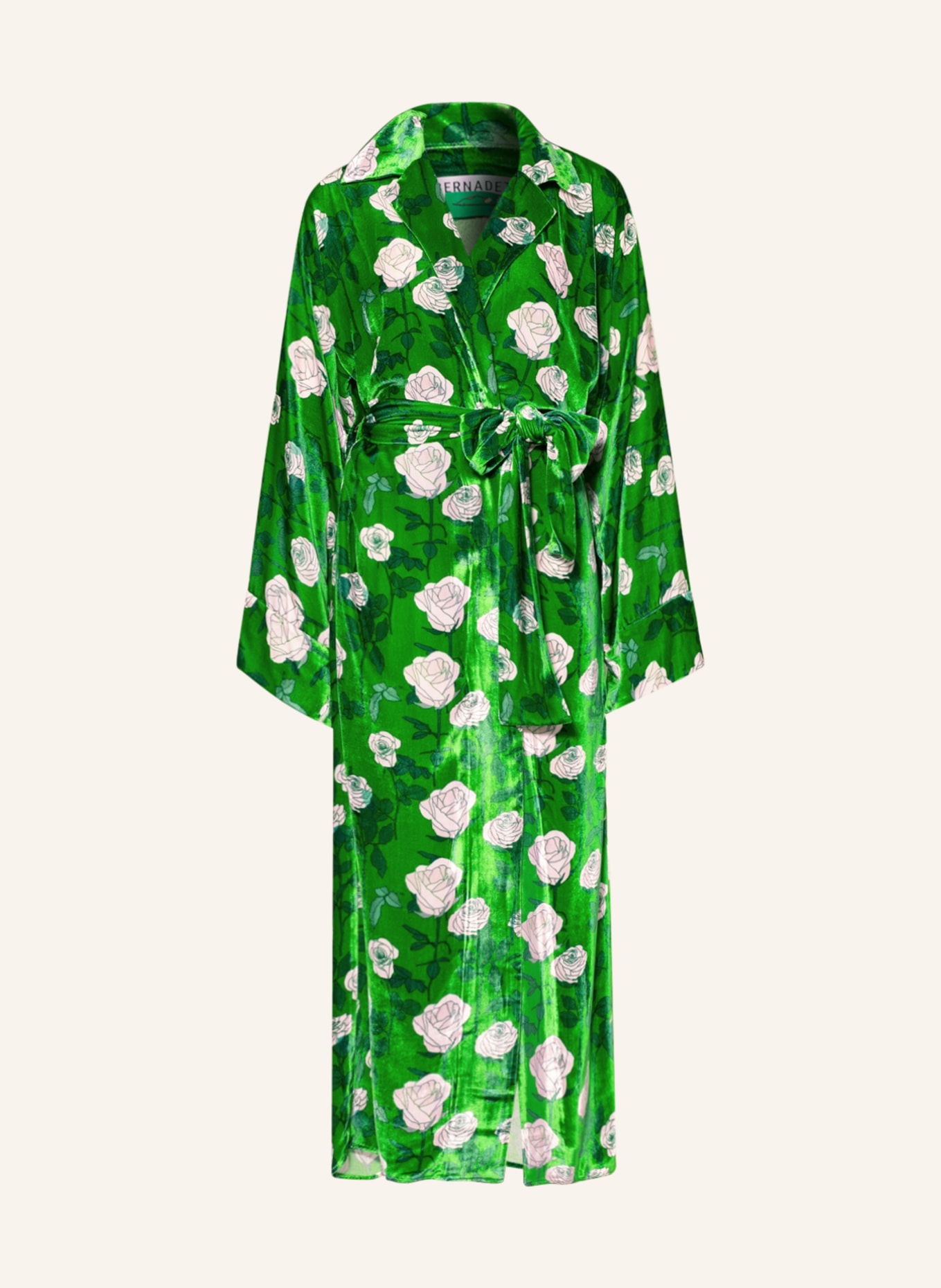 BERNADETTE Wrap dress GISOU made of velvet, Color: GREEN/ WHITE (Image 1)