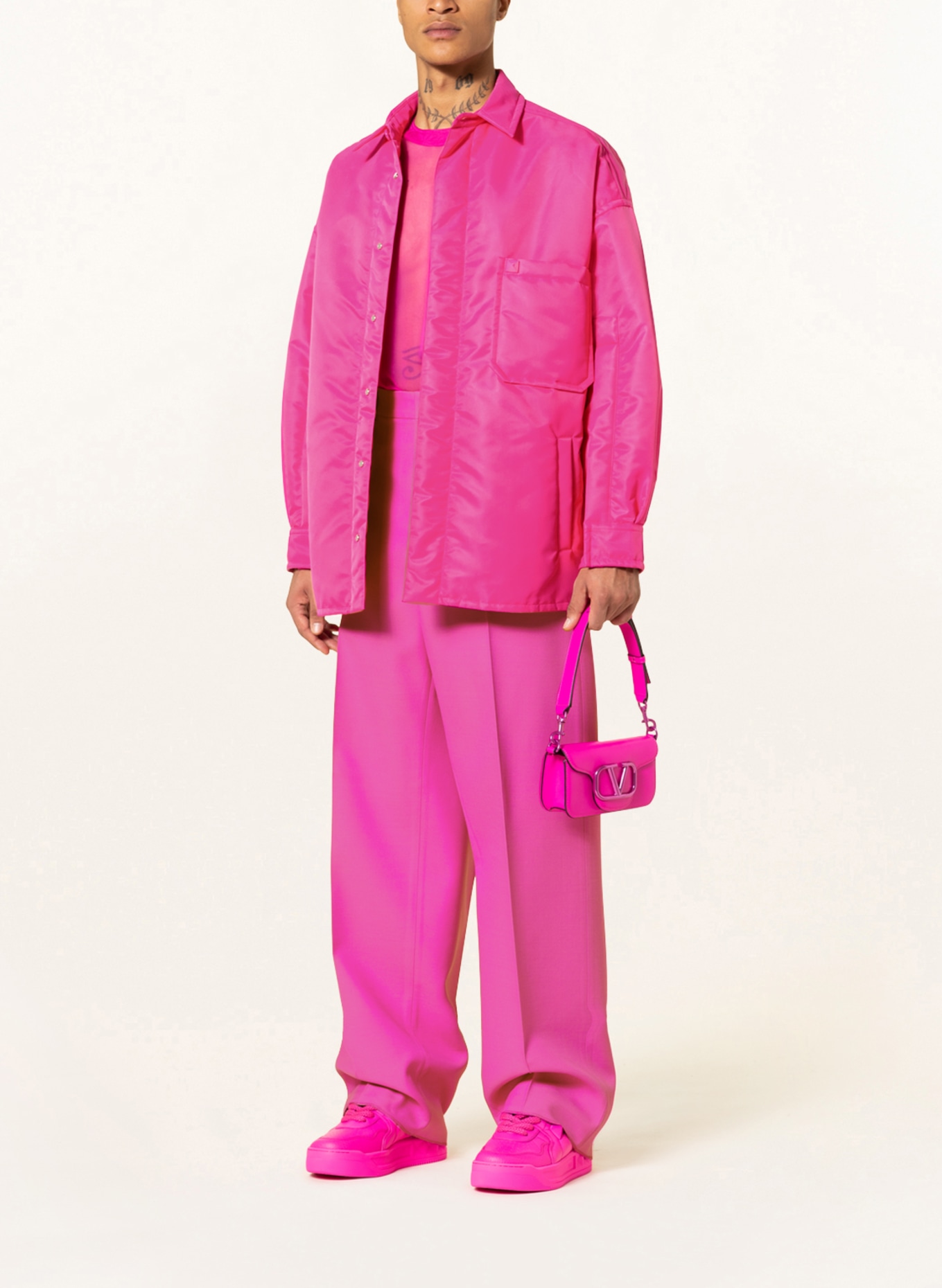 VALENTINO Spodnie regular fit z dodatkiem jedwabiu , Kolor: MOCNORÓŻOWY (Obrazek 2)