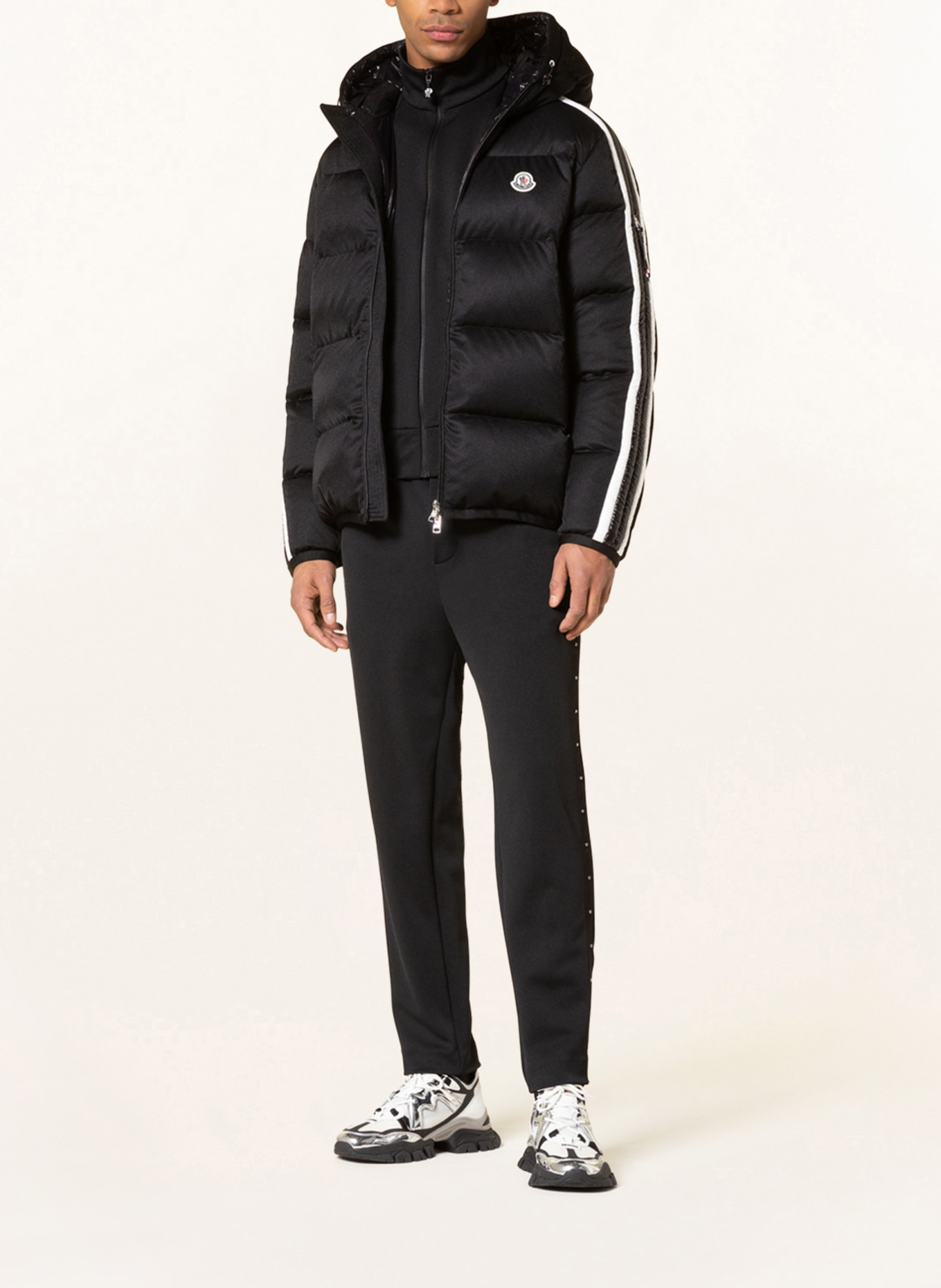 MONCLER Down jacket SANBESAN in mixed materials with tuxedo stripes, Color: BLACK (Image 2)