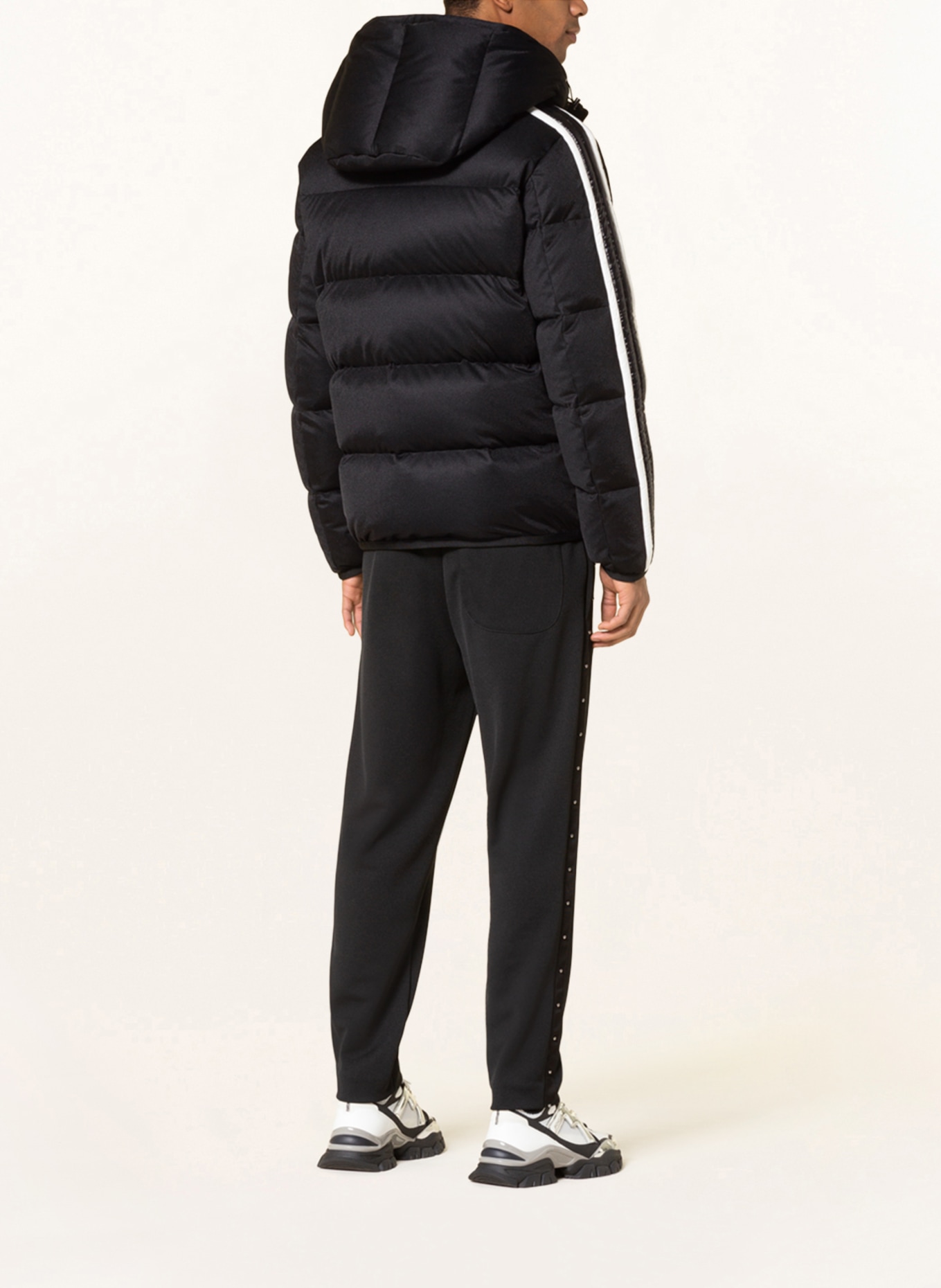 MONCLER Down jacket SANBESAN in mixed materials with tuxedo stripes, Color: BLACK (Image 3)