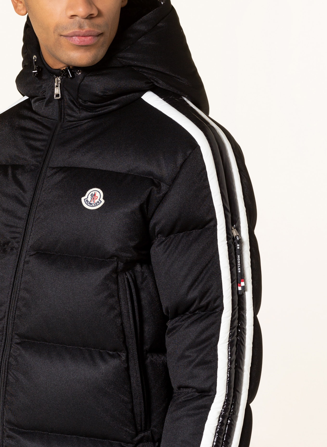 MONCLER Down jacket SANBESAN in mixed materials with tuxedo stripes, Color: BLACK (Image 5)