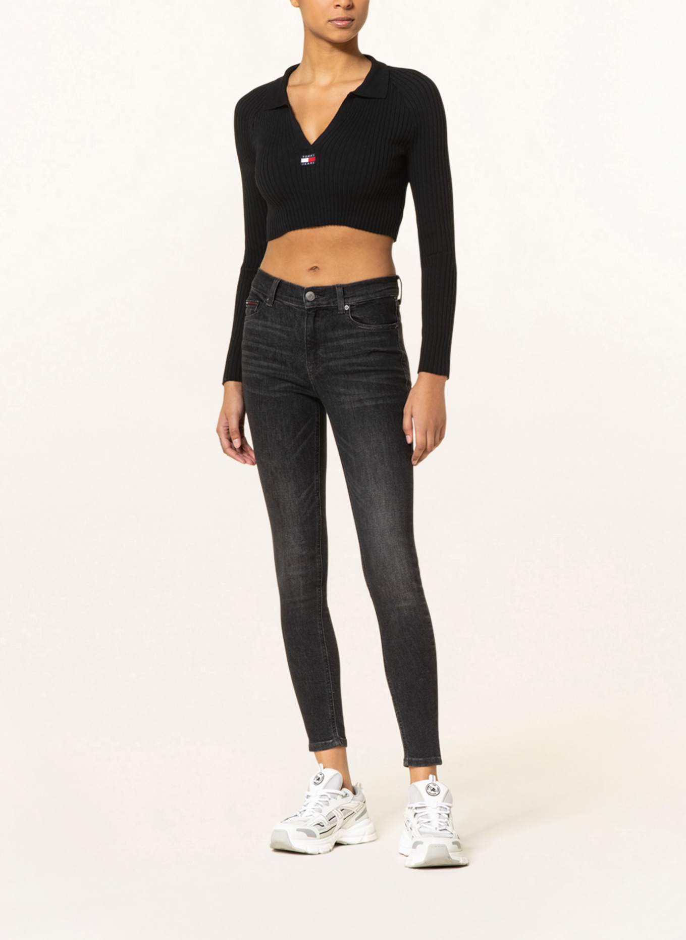 TOMMY JEANS Cropped long sleeve shirt, Color: BLACK (Image 2)