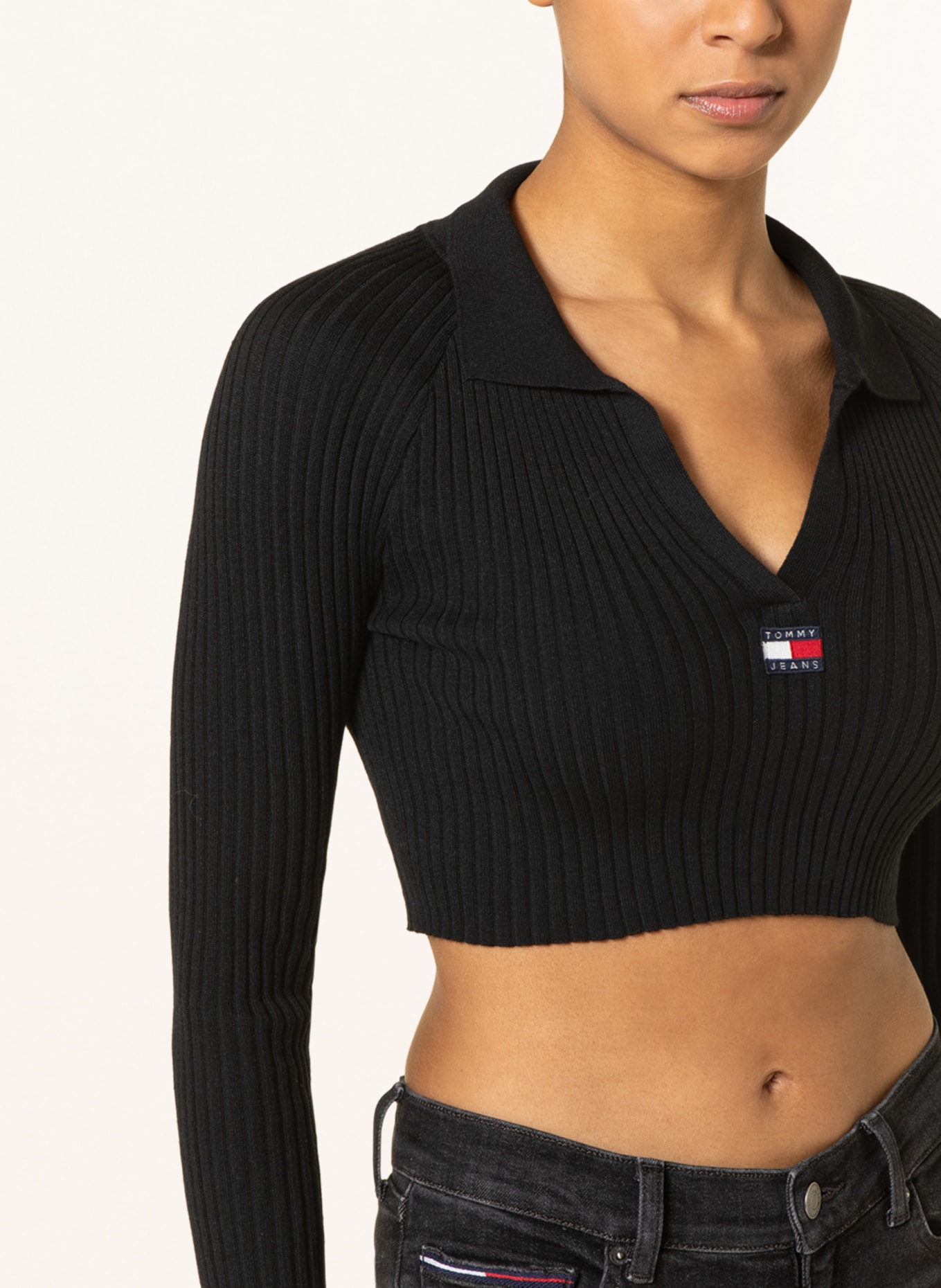 TOMMY JEANS Cropped long sleeve shirt, Color: BLACK (Image 4)