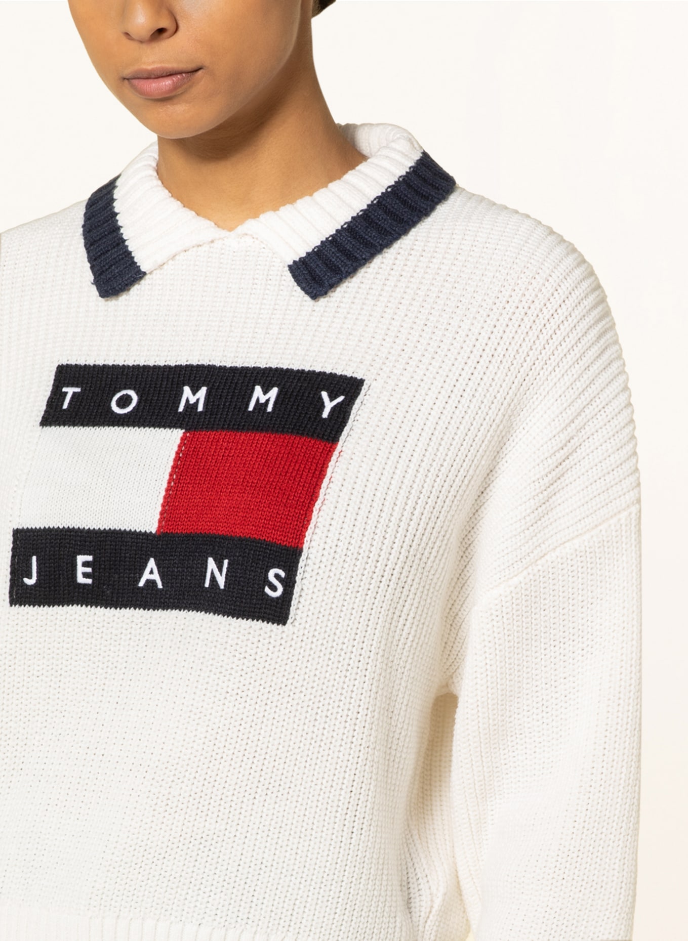 Portier Handschrift geduldig TOMMY JEANS Sweater in white/ dark blue/ red | Breuninger