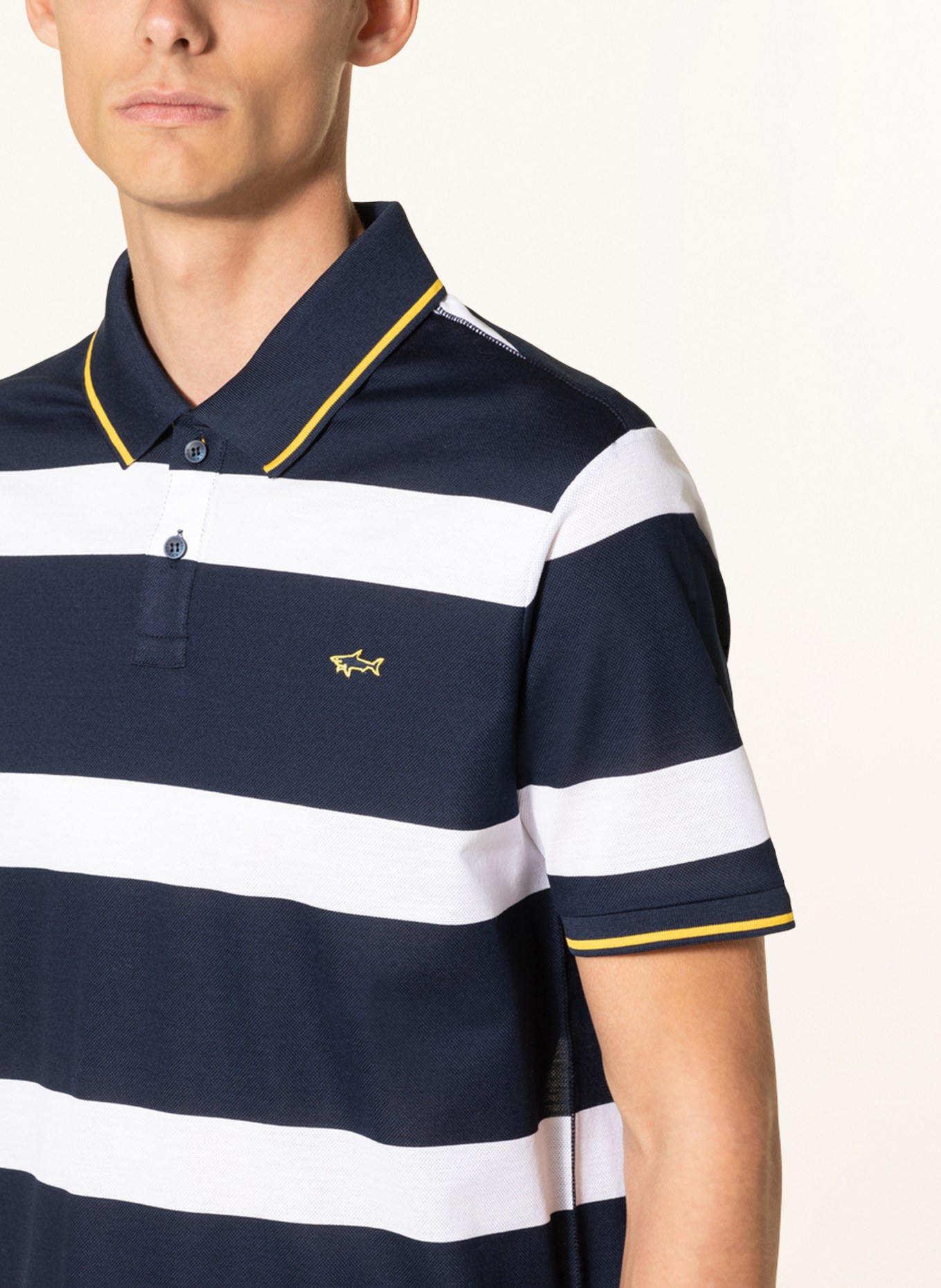PAUL & SHARK Piqué-Poloshirt: WEISS / DUNKELBLAU / DUNKELGELB