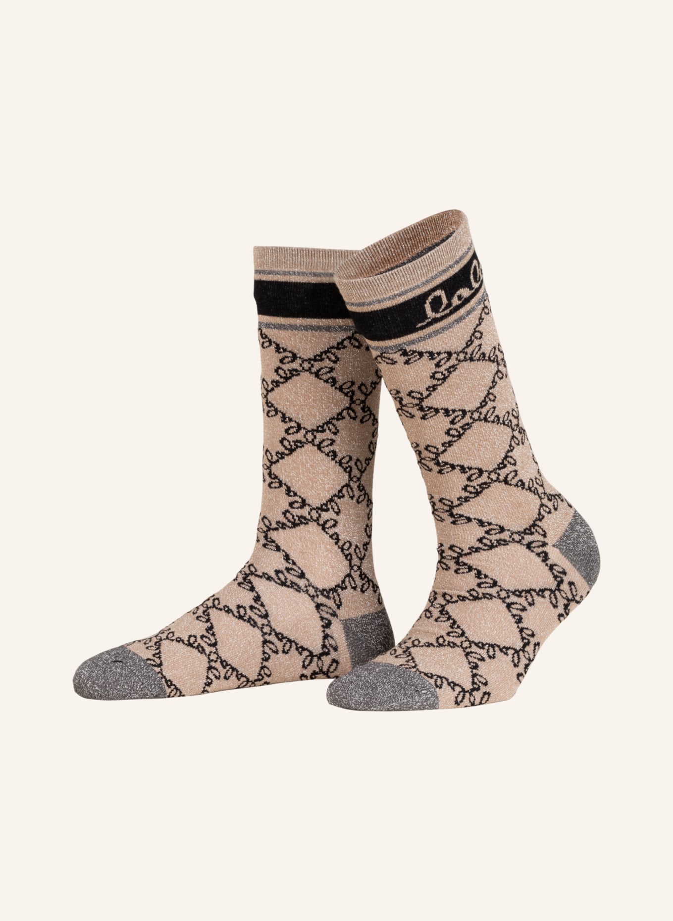 Lala Berlin Ponožky ASKE s třpytivou přízí, Barva: 68900 camel lalagram (Obrázek 1)