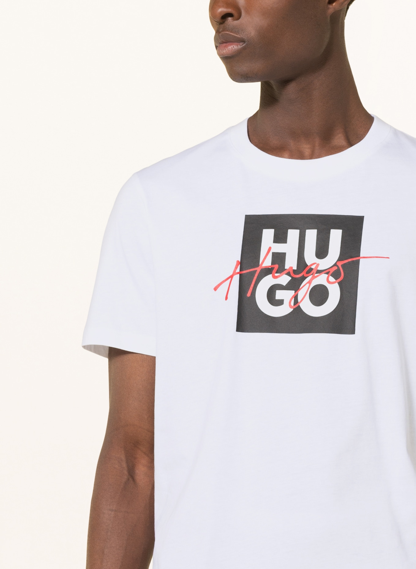 HUGO T-shirt DALPACA, Color: WHITE/ BLACK/ RED (Image 4)