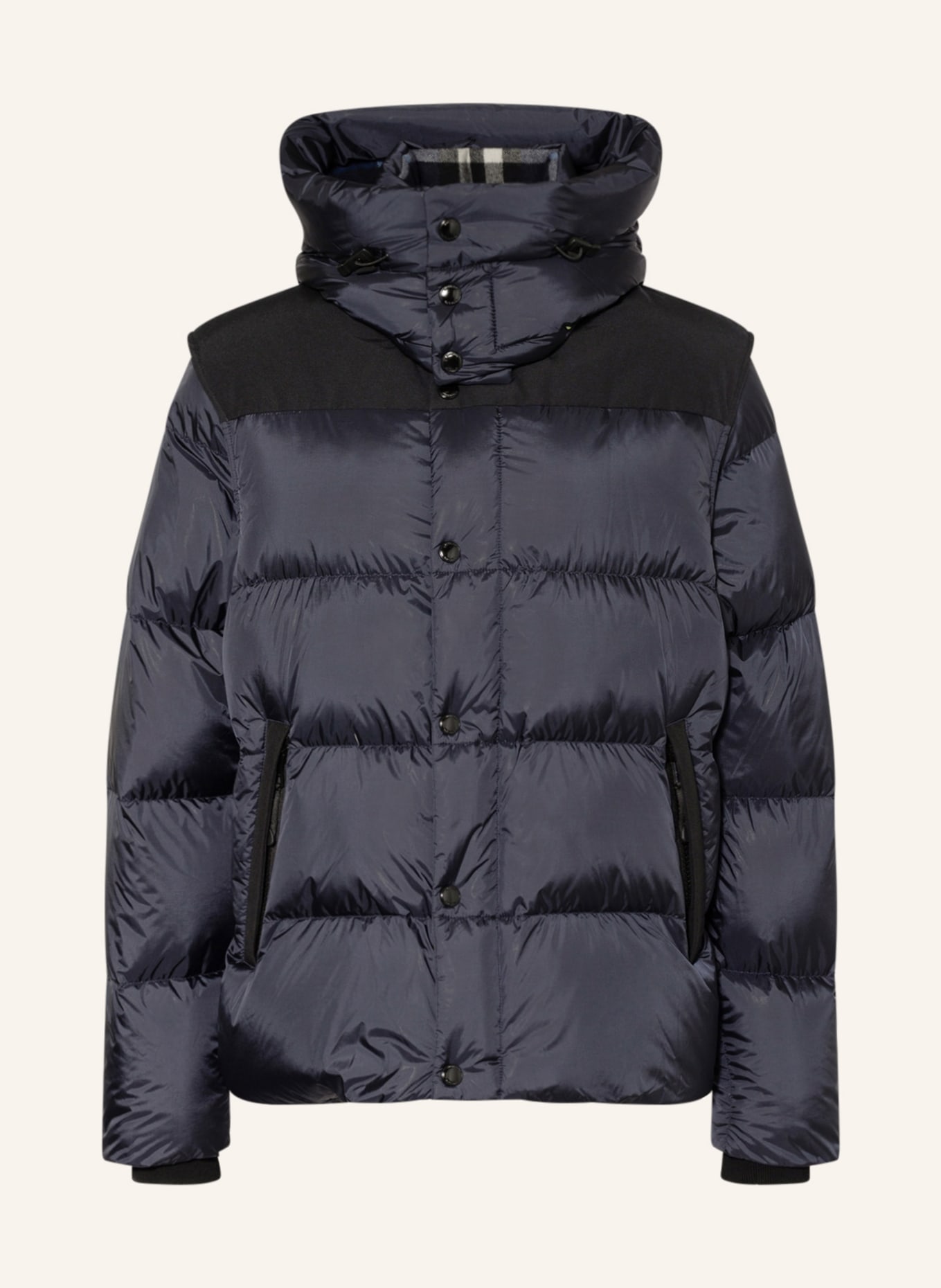 BURBERRY Down jacket with detachable hood and sleeves, Color: DARK BLUE/ BLACK (Image 1)