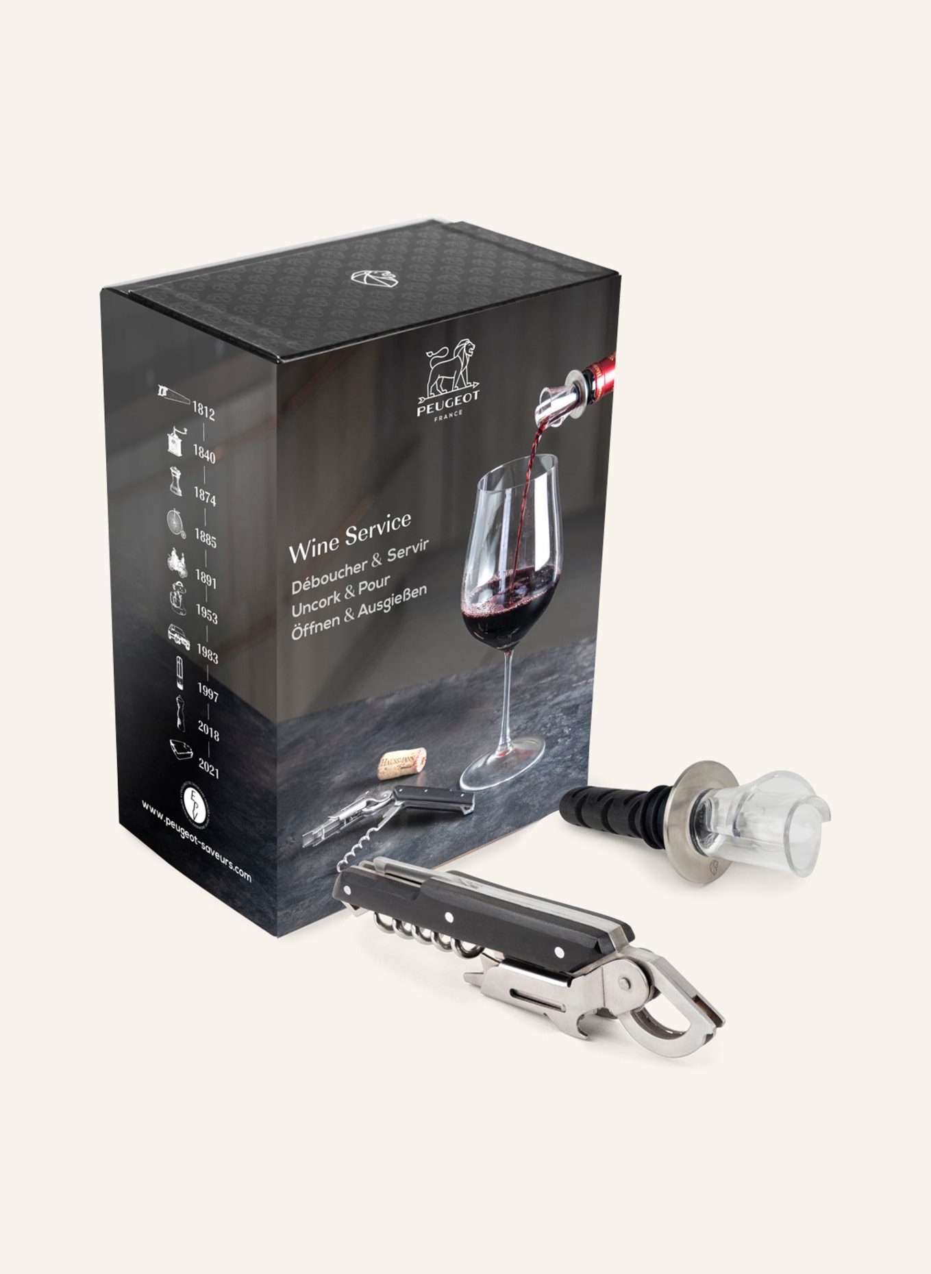 PEUGEOT Set: Corkscrew CLAVELIN and wine pourer ARUM, Color: BLACK/ SILVER (Image 1)