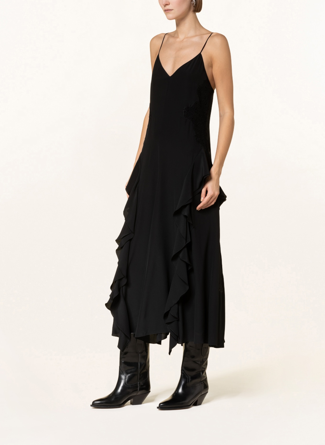 Chloé Silk dress with lace and frills, Color: BLACK (Image 2)