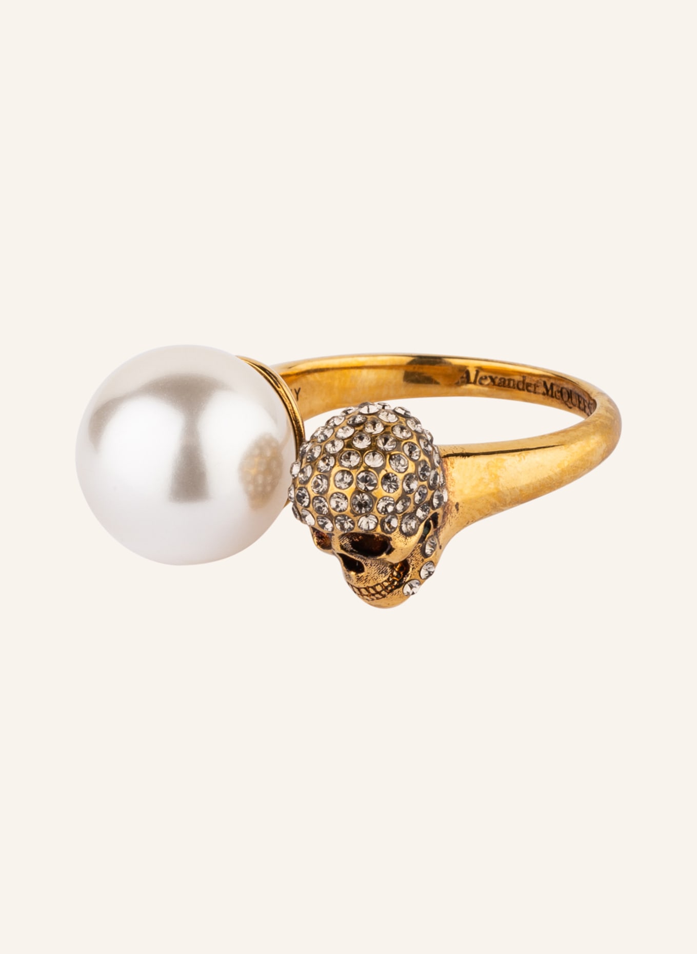 Alexander McQUEEN Ring SKULL with Swarovski crystals, Color: GOLD/ WHITE (Image 1)