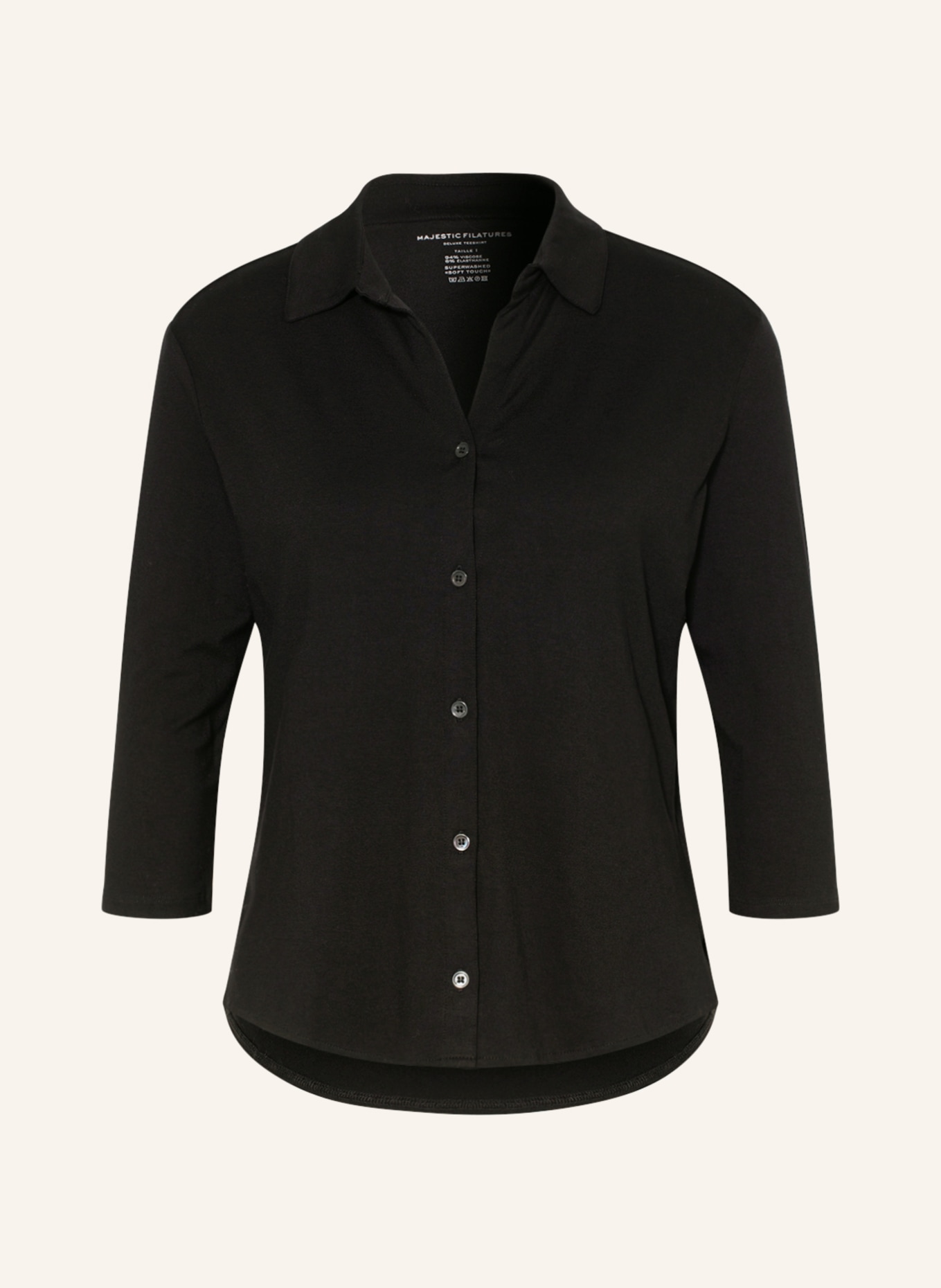 MAJESTIC FILATURES Cropped shirt blouse with 3/4 sleeves: BLACK
