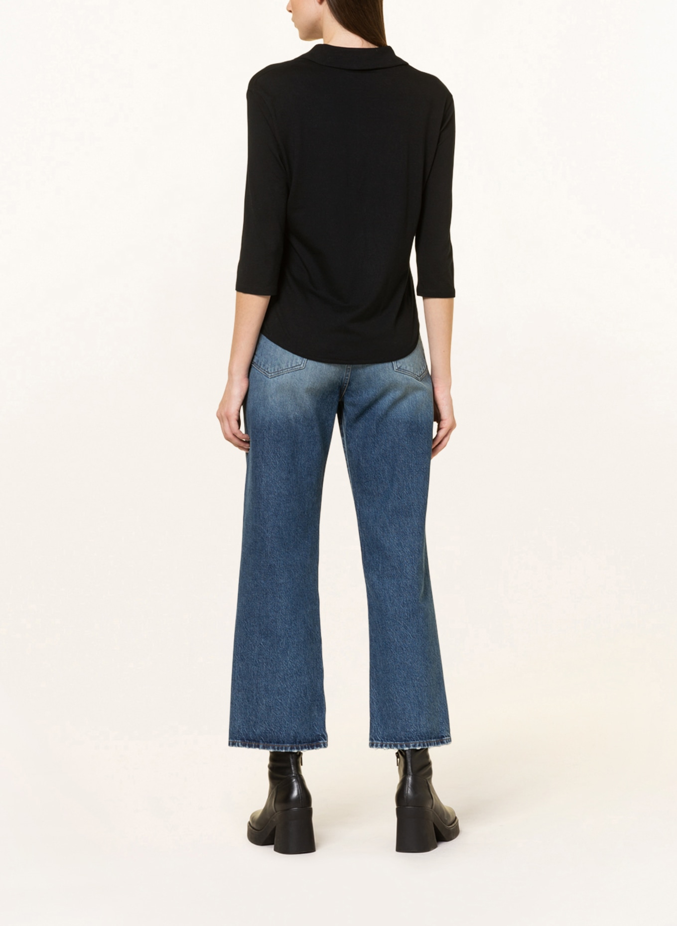 MAJESTIC FILATURES Cropped shirt blouse with 3/4 sleeves: BLACK