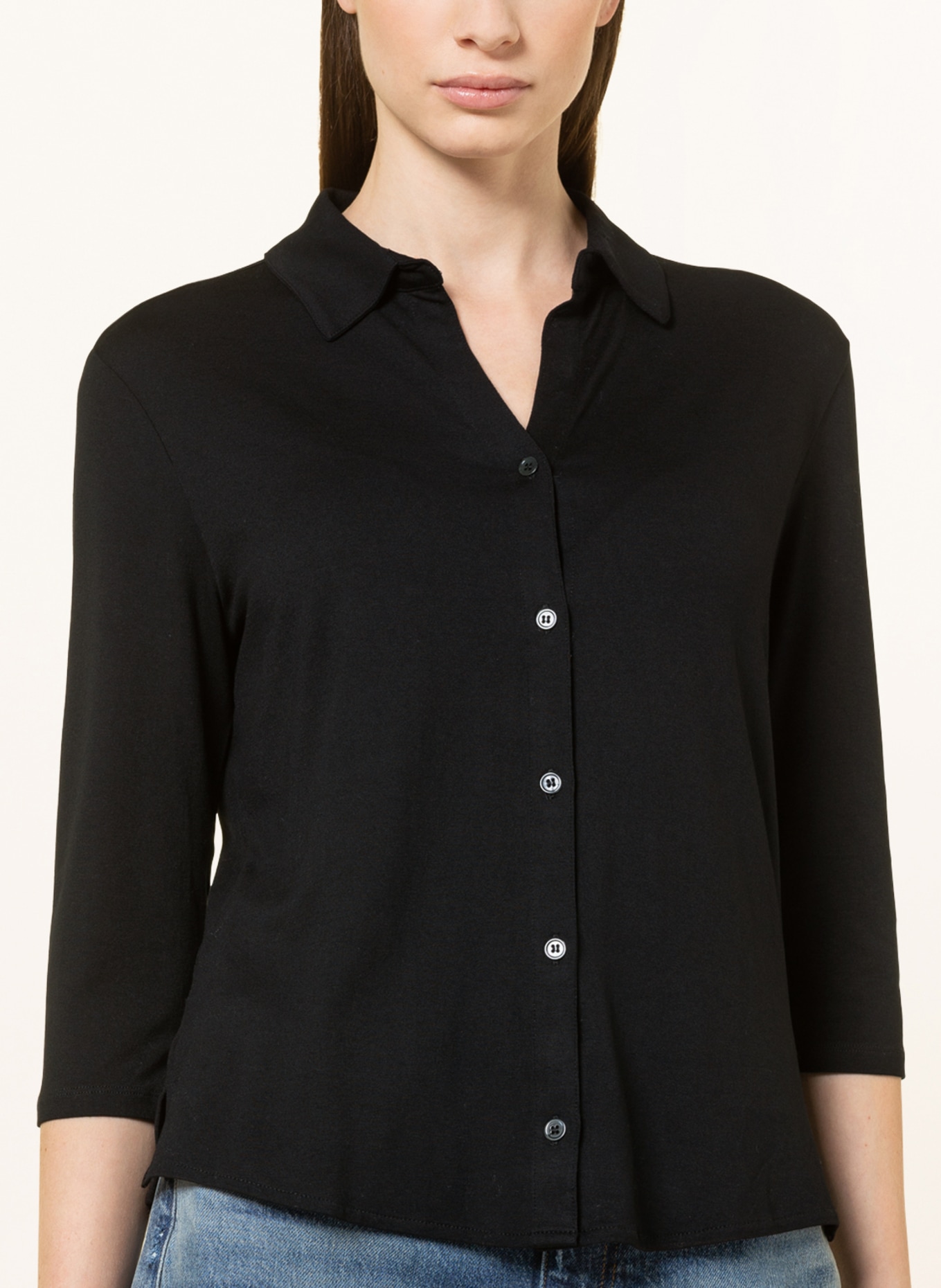 MAJESTIC FILATURES Cropped shirt blouse with 3/4 sleeves: BLACK