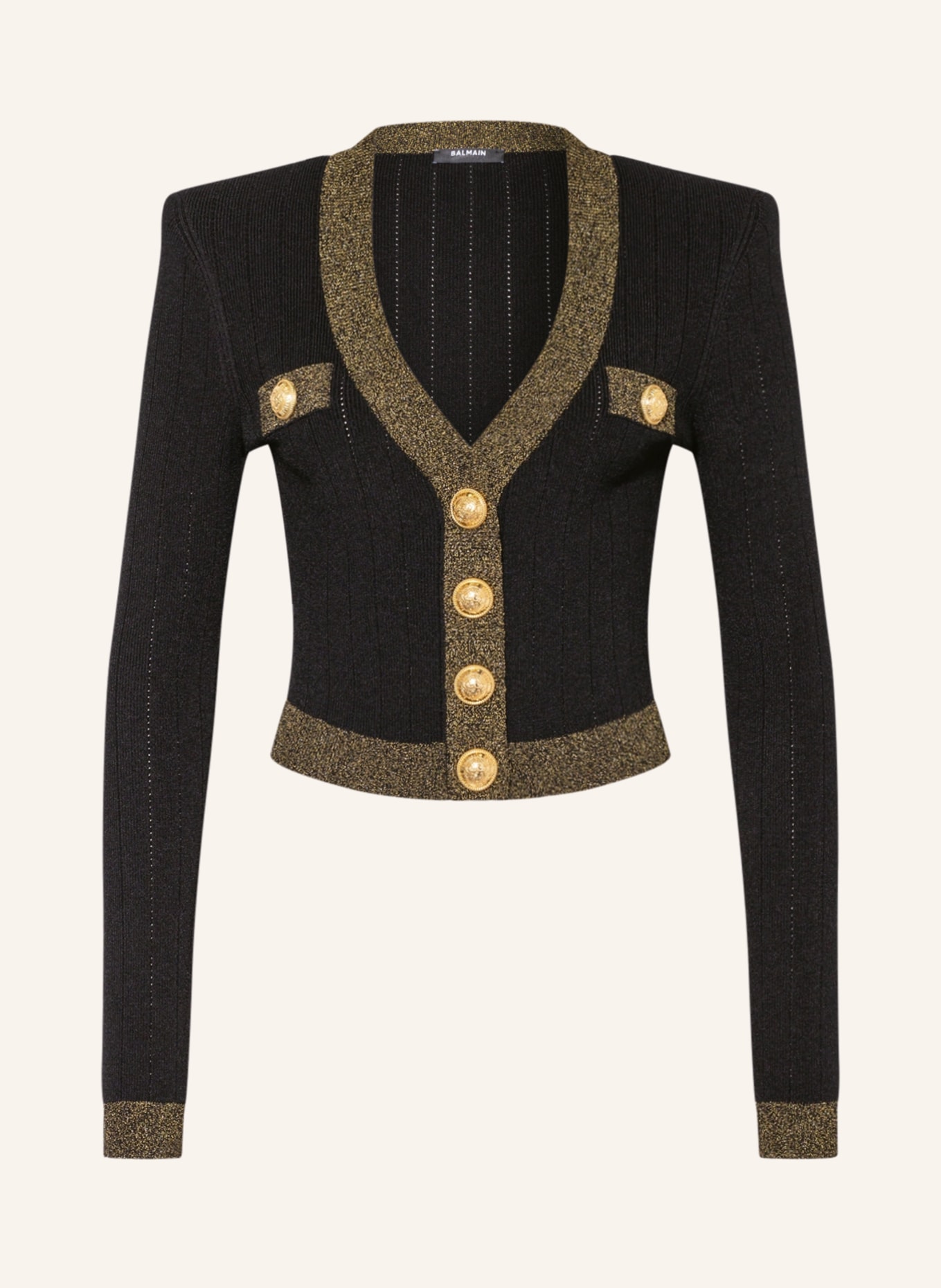 BALMAIN Cardigan with glitter thread , Color: BLACK (Image 1)
