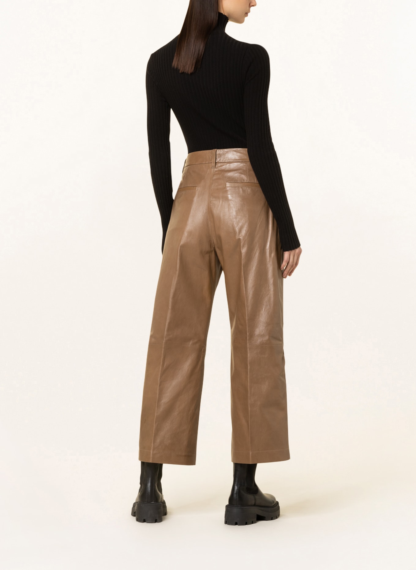 POLO RALPH LAUREN 7/8 leather trousers, Color: CAMEL (Image 3)