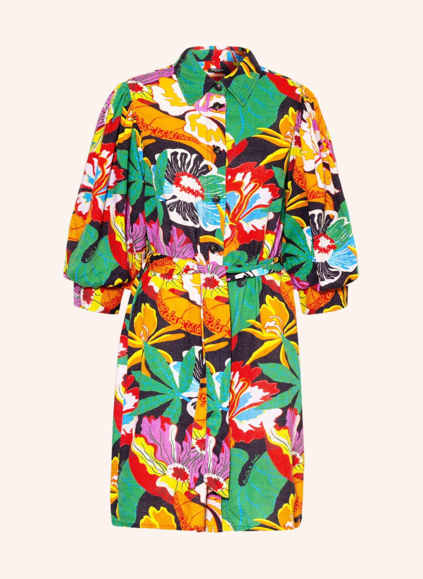 SCOTCH & SODA Hemdblusenkleid mit Leinen, Farbe: ROT/ GRÜN/ ORANGE (Bild 1)