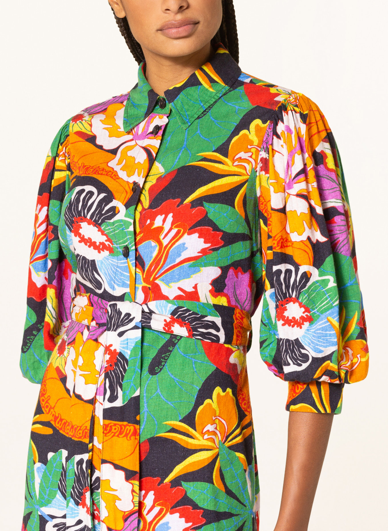 SCOTCH & SODA Hemdblusenkleid mit Leinen, Farbe: ROT/ GRÜN/ ORANGE (Bild 4)