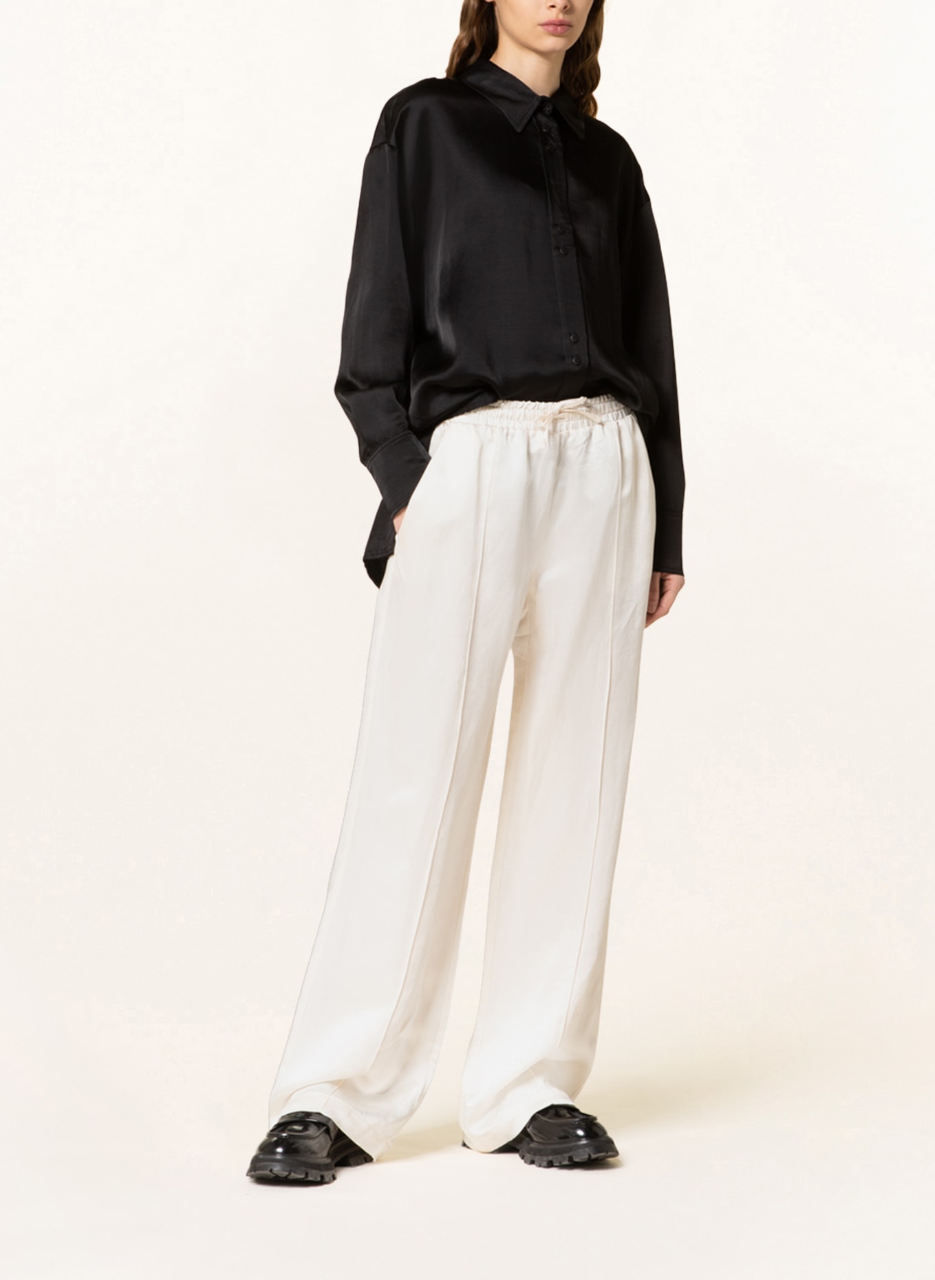 ayen Satin trousers with linen, Color: CREAM (Image 2)