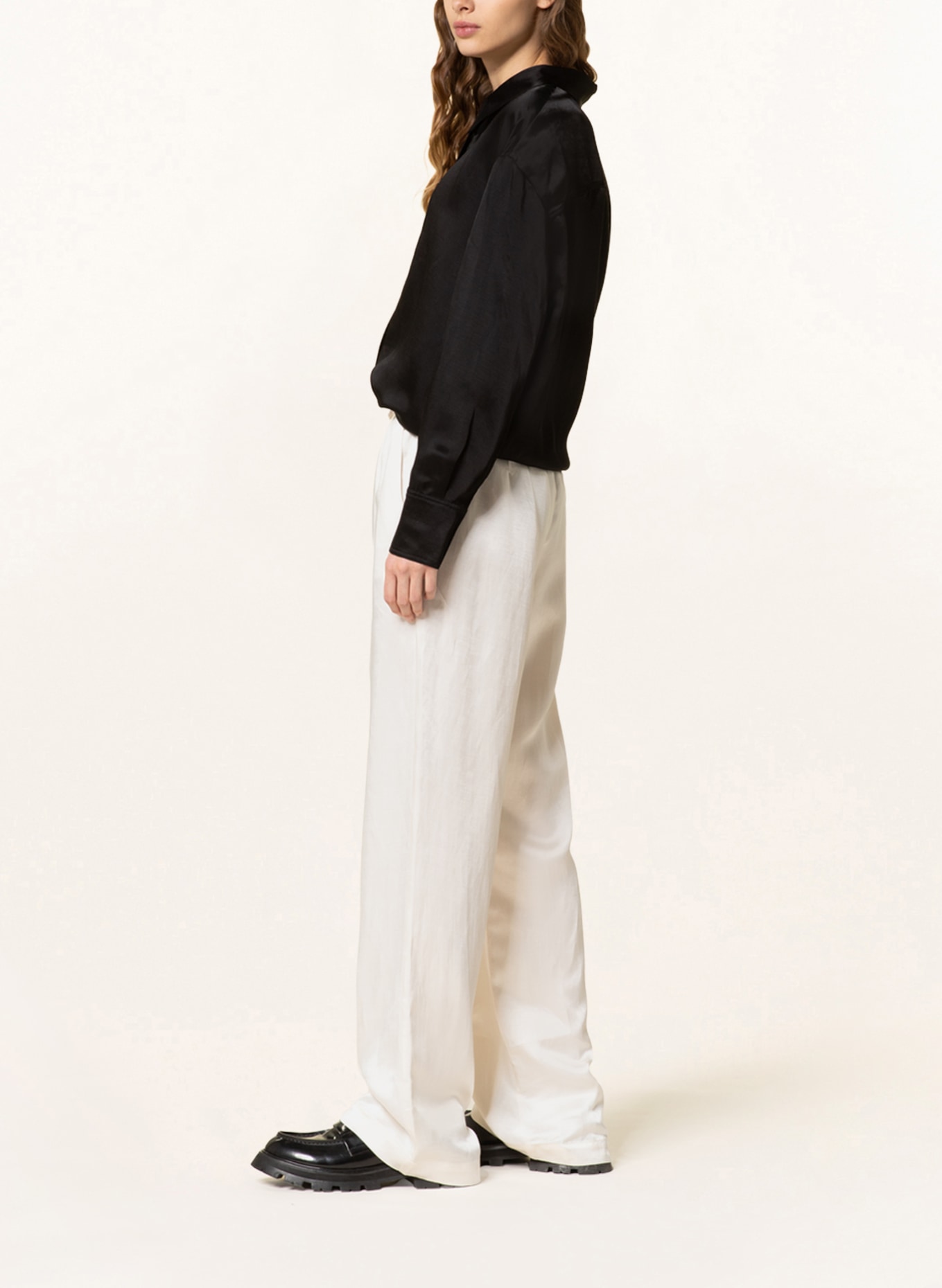 ayen Satin trousers with linen, Color: CREAM (Image 4)