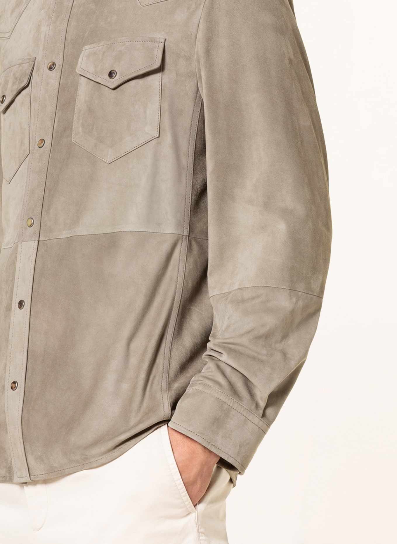 BRUNELLO CUCINELLI Lederhemd Comfort Fit , Farbe: OLIV (Bild 4)