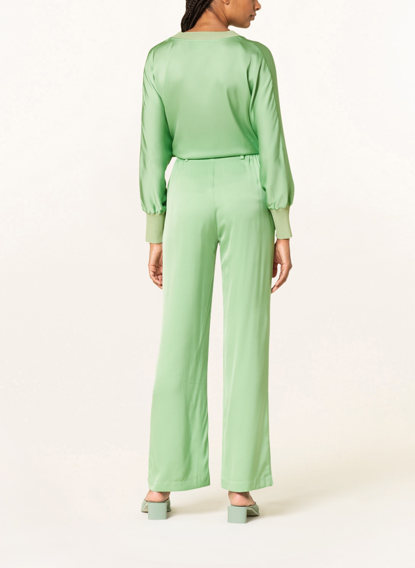 IVI collection Satin pants made of silk, Color: LIGHT GREEN (Image 3)