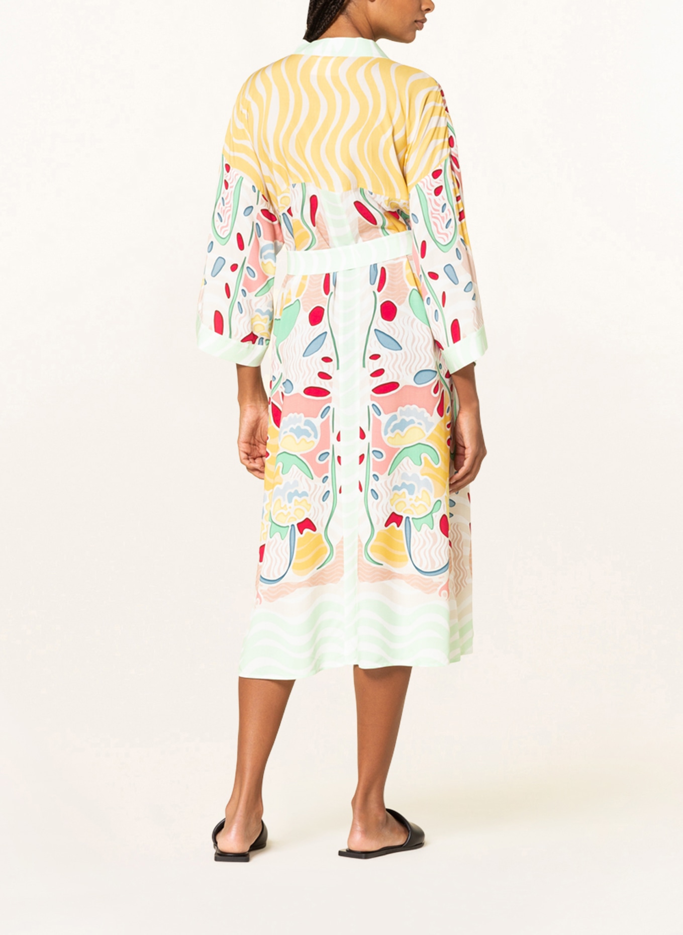 IVI collection Dress with 3/4 sleeves, Color: LIGHT GREEN/ YELLOW/ LIGHT RED (Image 3)