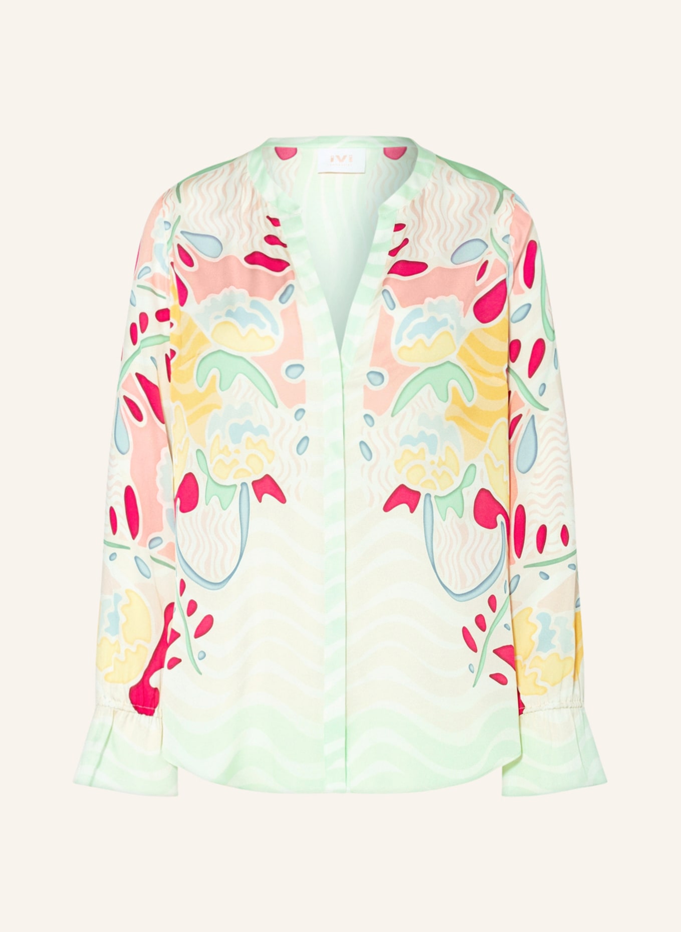 IVI collection Silk blouse, Color: LIGHT GREEN/ YELLOW/ LIGHT RED (Image 1)