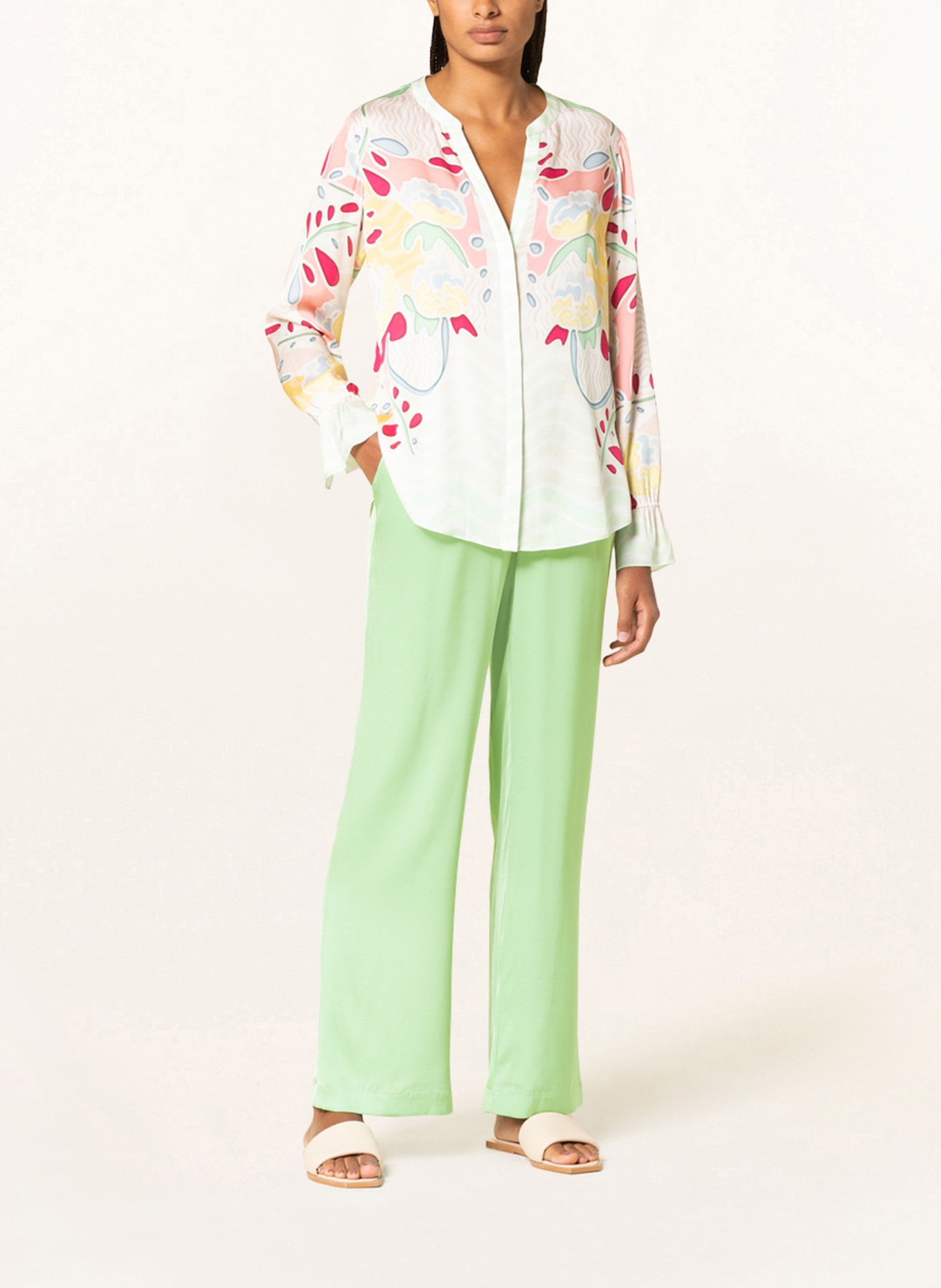 IVI collection Silk blouse, Color: LIGHT GREEN/ YELLOW/ LIGHT RED (Image 2)