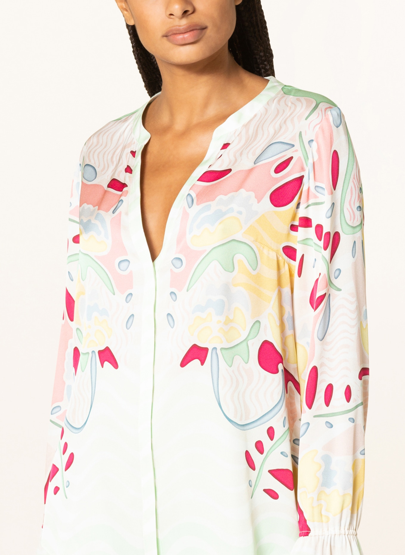IVI collection Silk blouse, Color: LIGHT GREEN/ YELLOW/ LIGHT RED (Image 4)