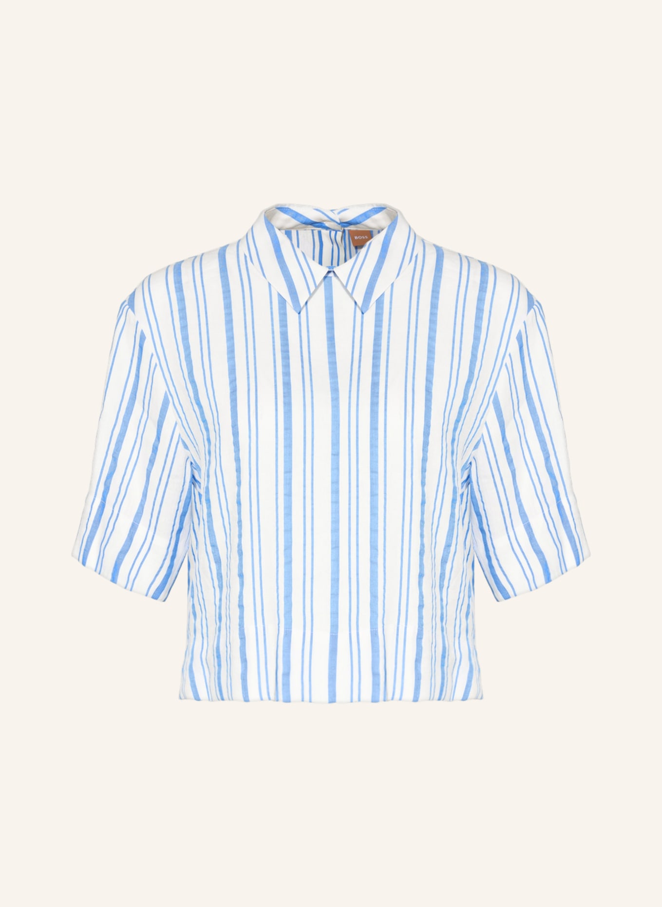 BOSS Cropped-Bluse BALINENA mit Leinen , Farbe: WEISS/ HELLBLAU (Bild 1)