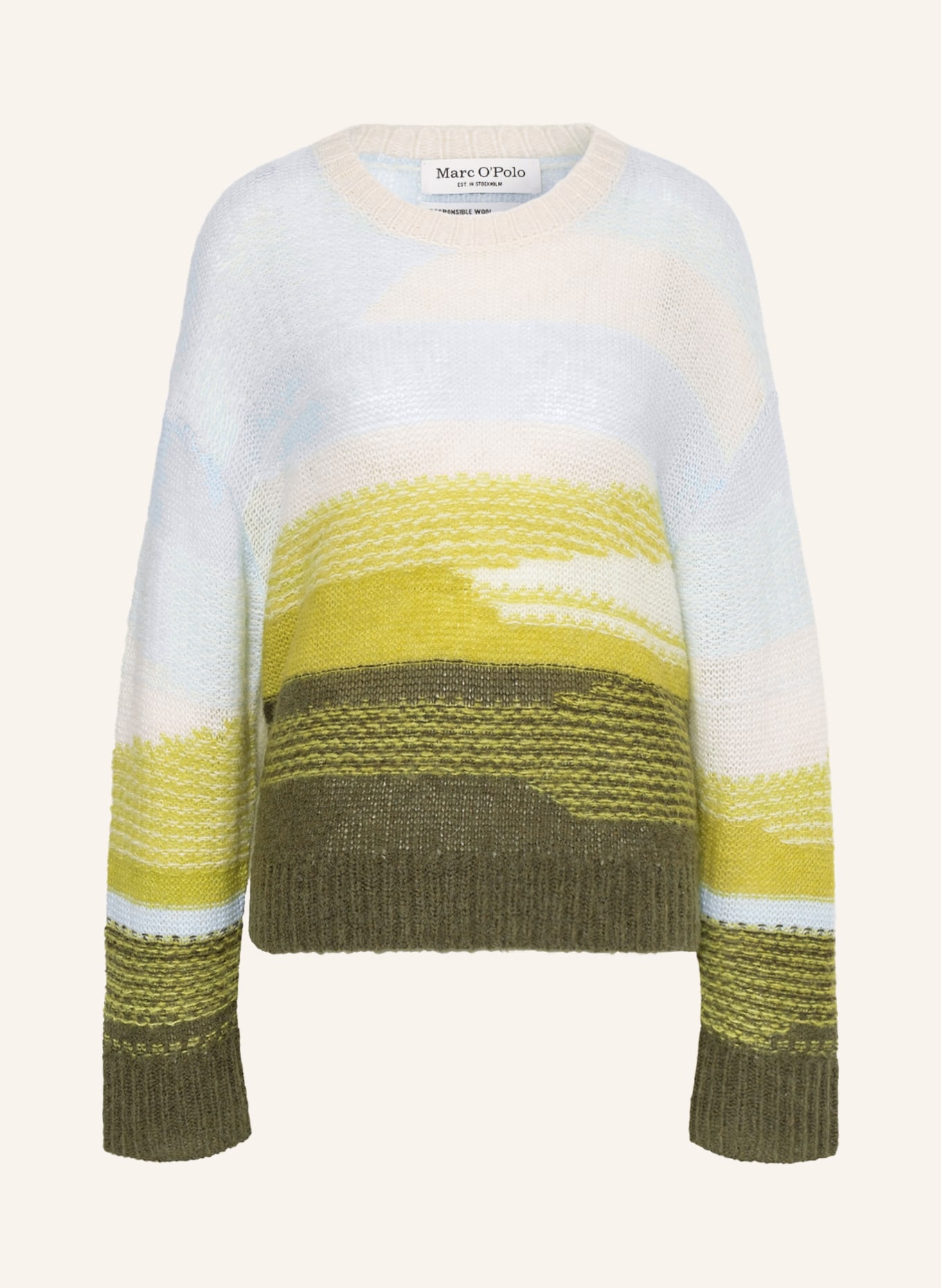 Marc O'Polo Oversized-Pullover, Farbe: HELLBLAU/ WEISS/ HELLGRÜN (Bild 1)