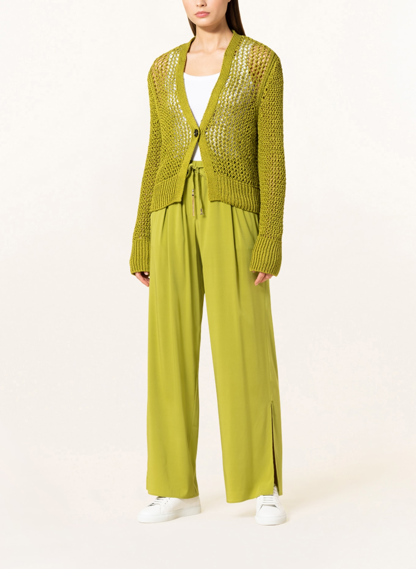 MARC CAIN Pletený oversized kabátek: 525 deep oliv green