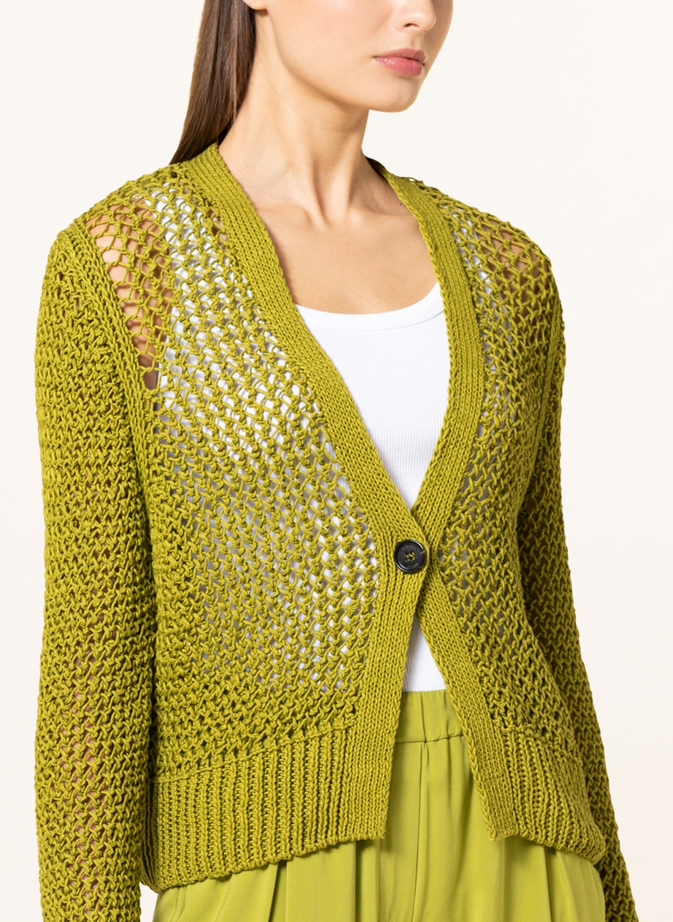 MARC CAIN Pletený oversized kabátek: 525 deep oliv green