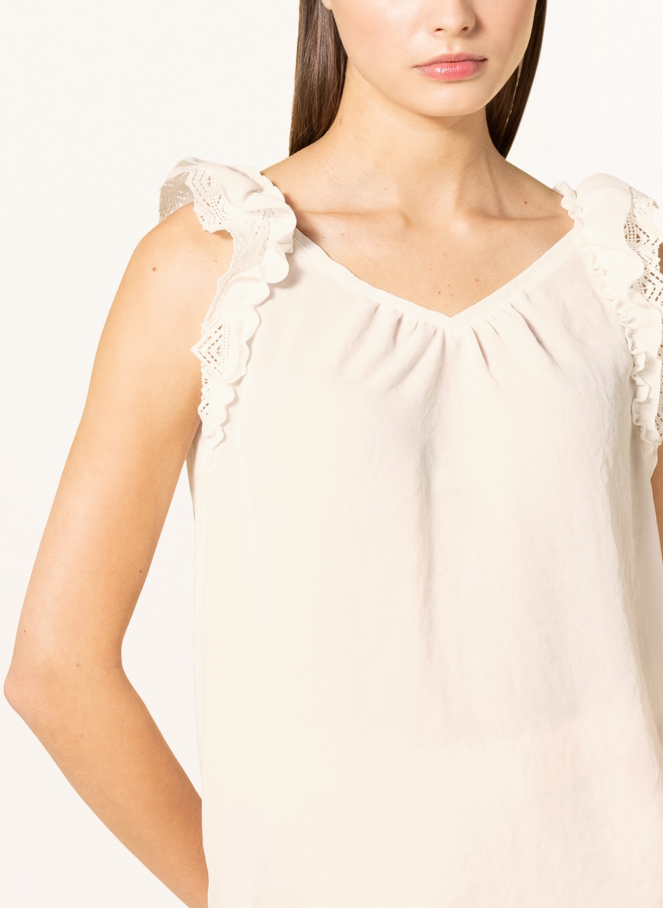 MARC CAIN Top with ruffles and lace, Color: 110 off (Image 4)
