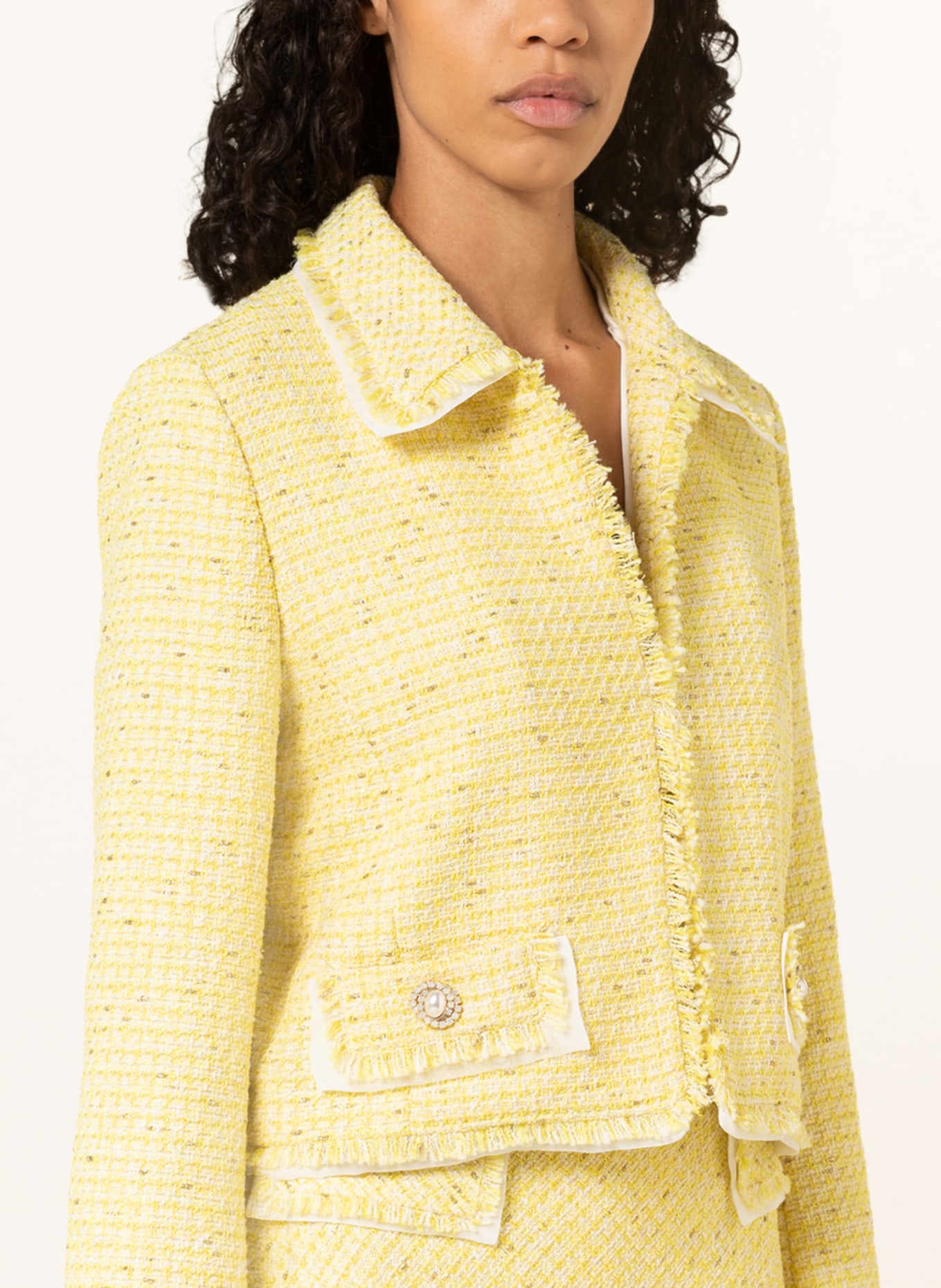 MARC CAIN Blezer z tweedu z dodatkiem jedwabiu, Kolor: 427 lemon green (Obrazek 4)