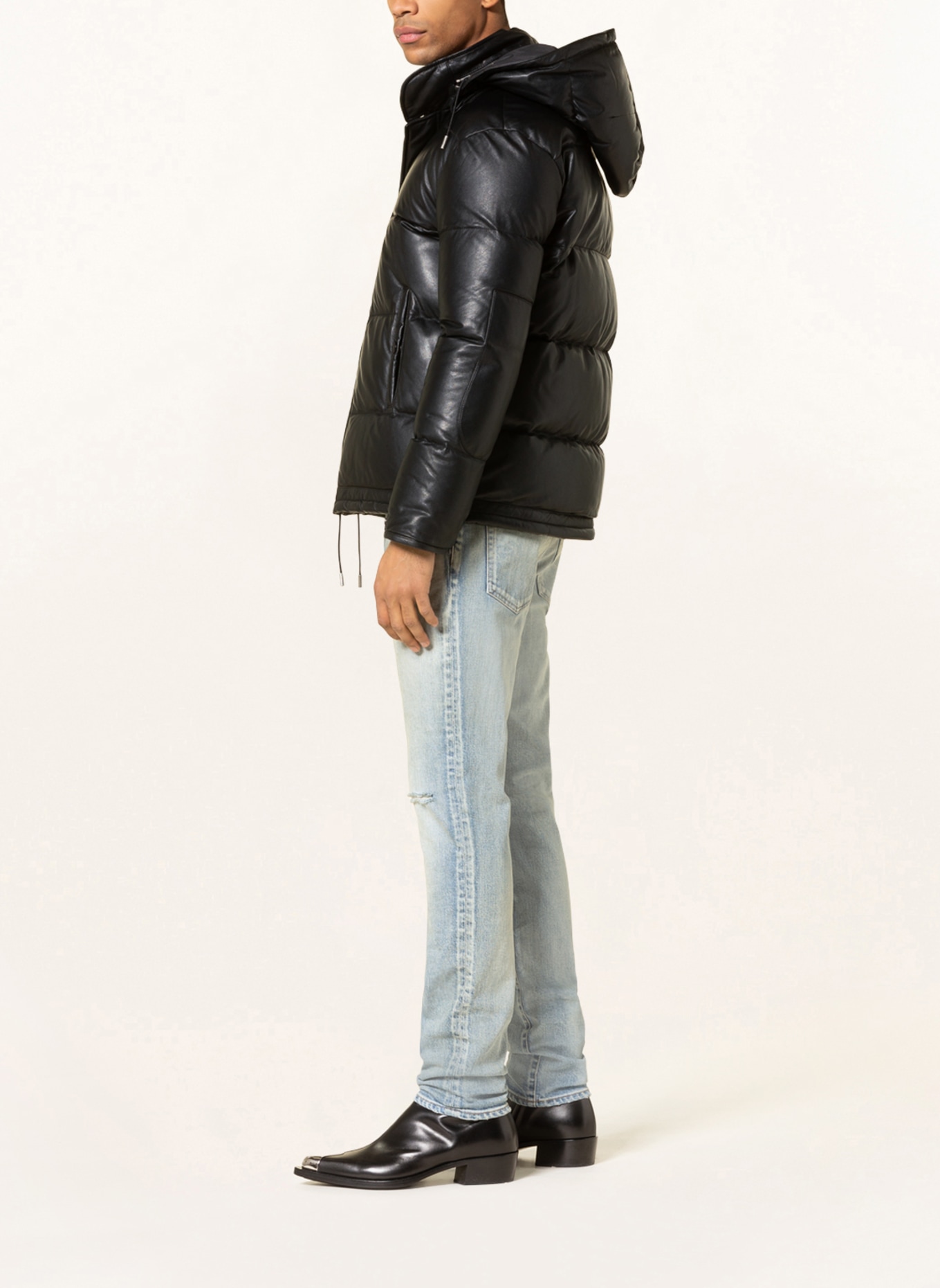 SAINT LAURENT Daunenjacke aus Leder mit abnehmbarer Kapuze , Farbe: SCHWARZ (Bild 4)