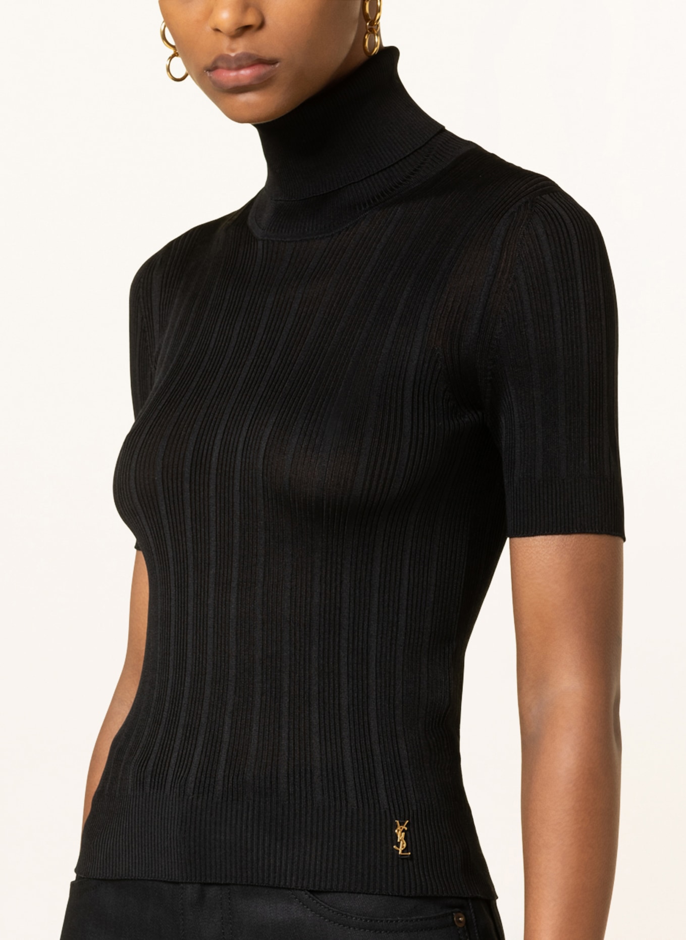 SAINT LAURENT Kurzarm-Pullover aus Seide, Farbe: SCHWARZ (Bild 4)