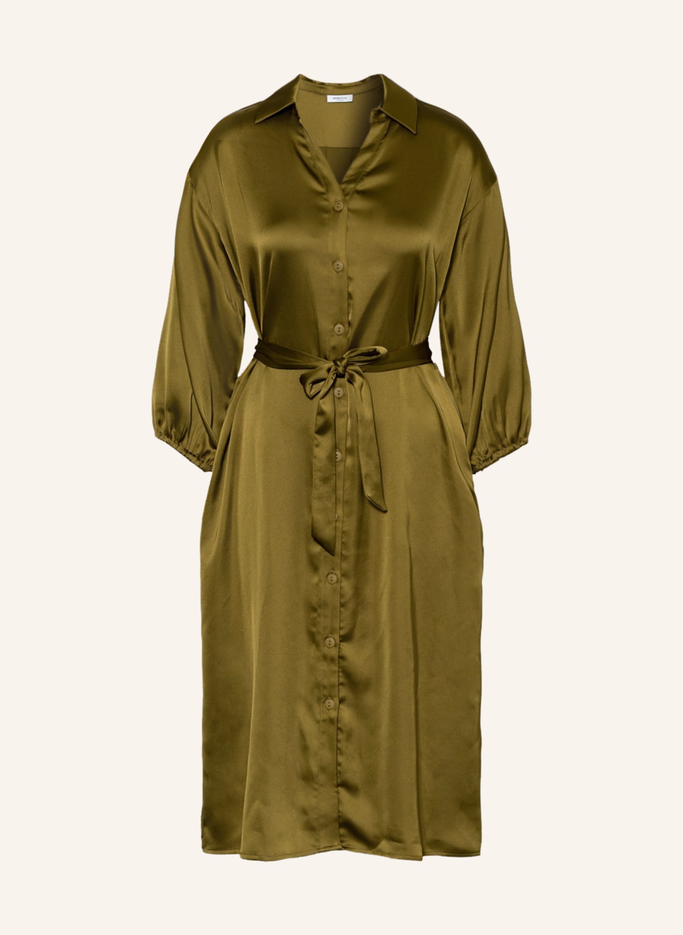 MSCH COPENHAGEN Košilové šaty MSCHORIANNE ze saténu, Barva: OLIVOVÁ (Obrázek 1)