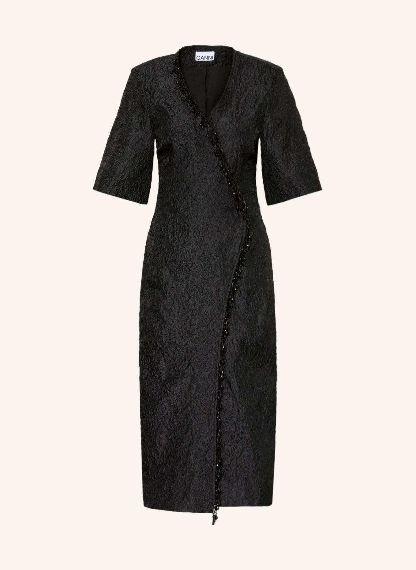 GANNI Jacquard dress with decorative gems, Color: BLACK (Image 1)