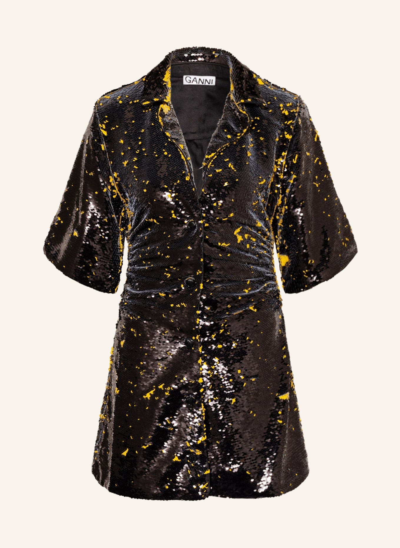 GANNI Kleid mit Pailletten , Farbe: SCHWARZ/ GELB (Bild 1)
