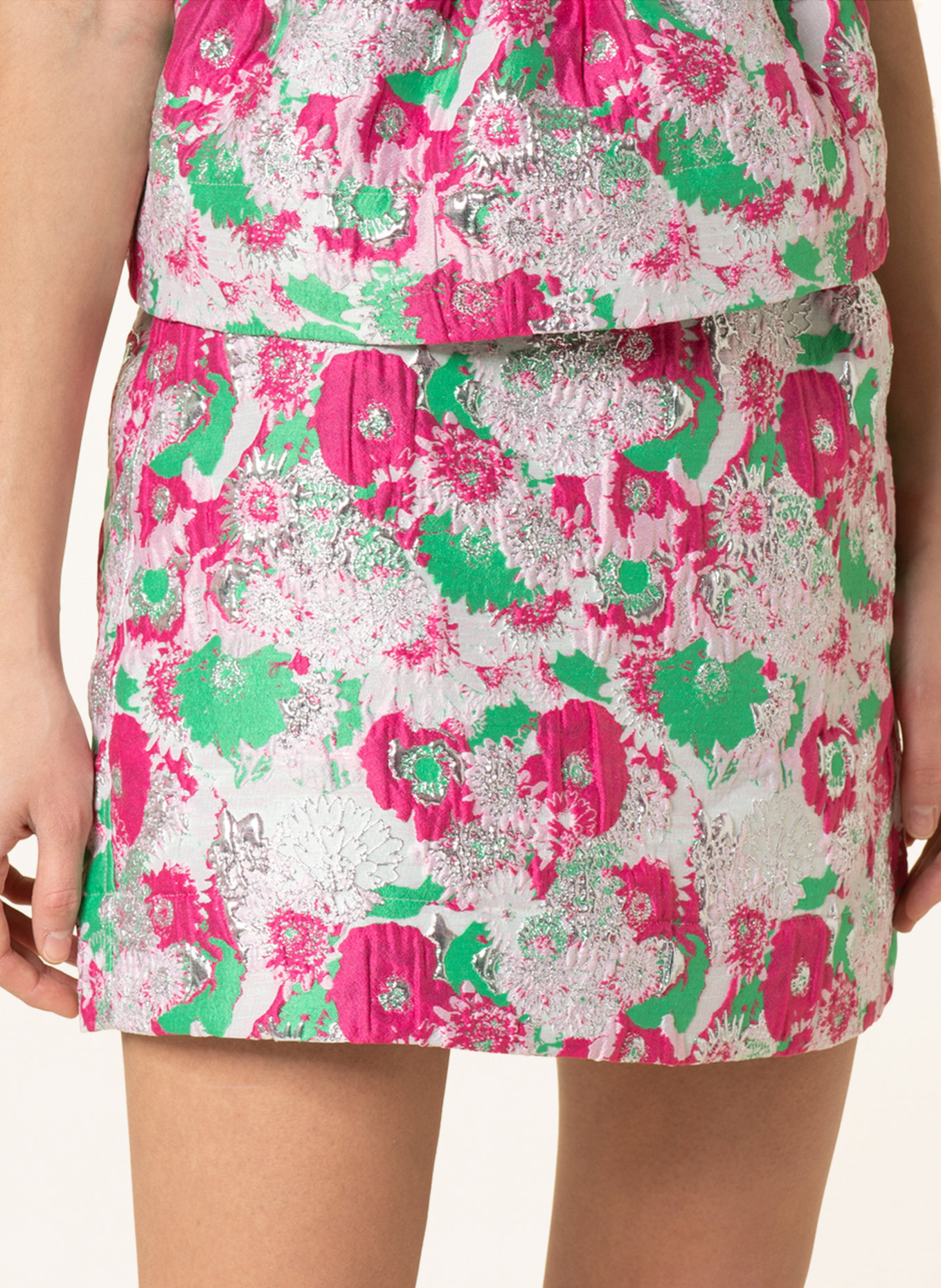 GANNI Jacquard skirt with glitter thread, Color: PINK/ GREEN/ SILVER (Image 4)