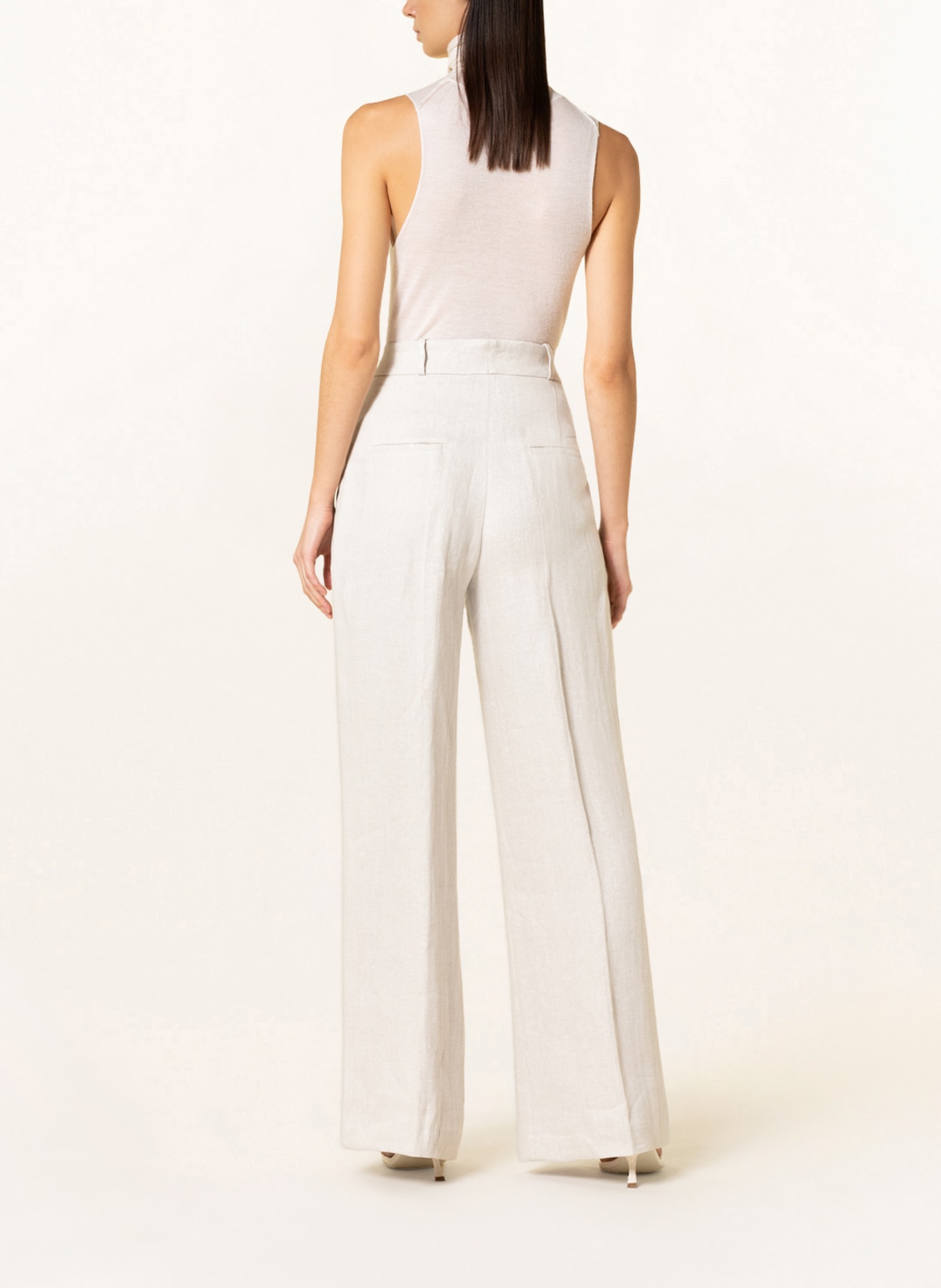 SLY 010 Wide leg trousers FLORA with glitter thread , Color: CREAM (Image 3)