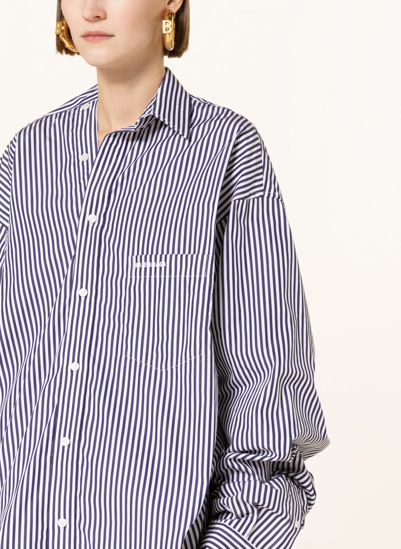 BALENCIAGA Oversized-Bluse, Farbe: WEISS/ DUNKELBLAU (Bild 4)