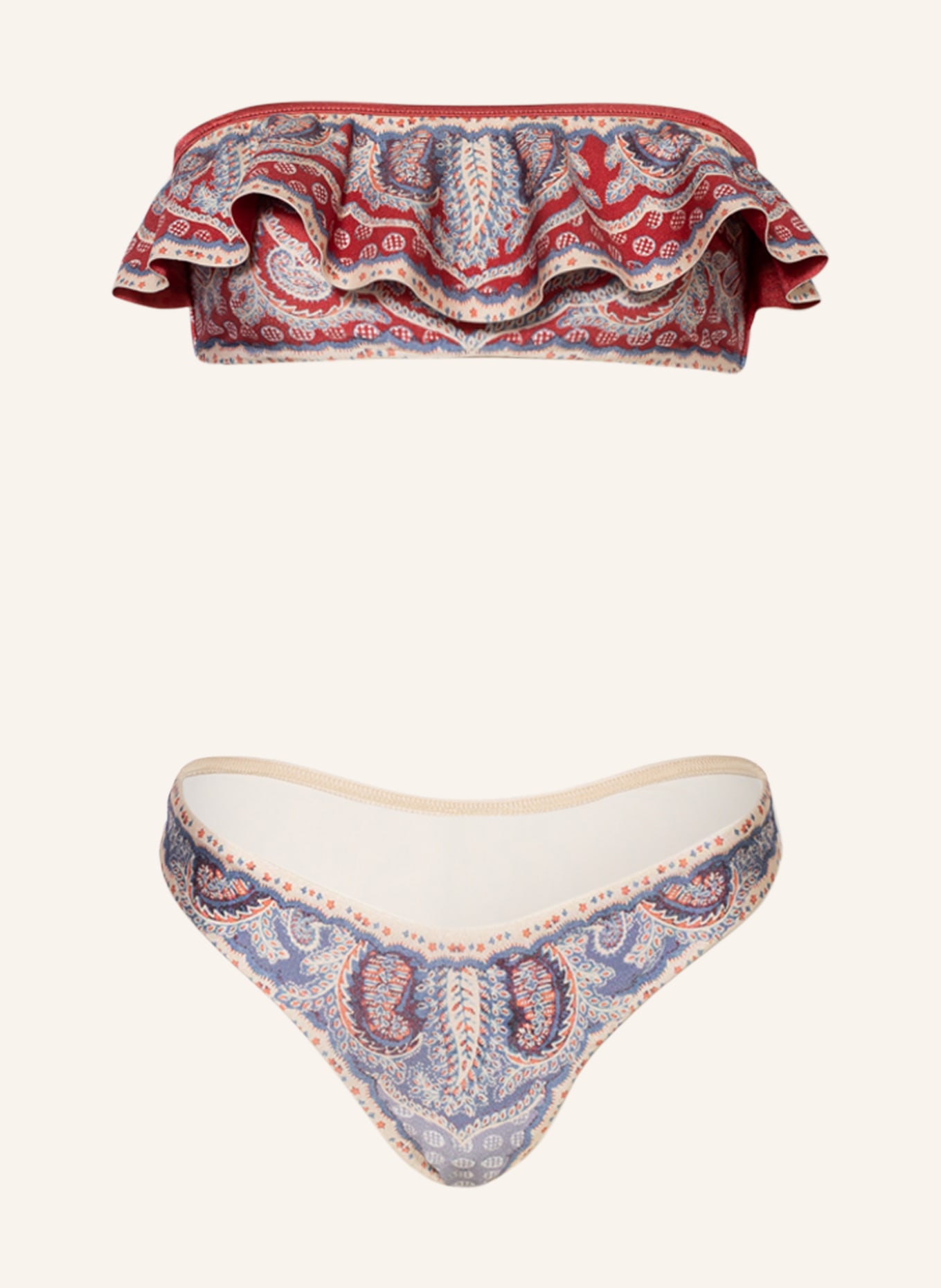 ZIMMERMANN Bandeau bikini VIT FRILL , Color: LIGHT RED/ BLUE/ BEIGE (Image 1)