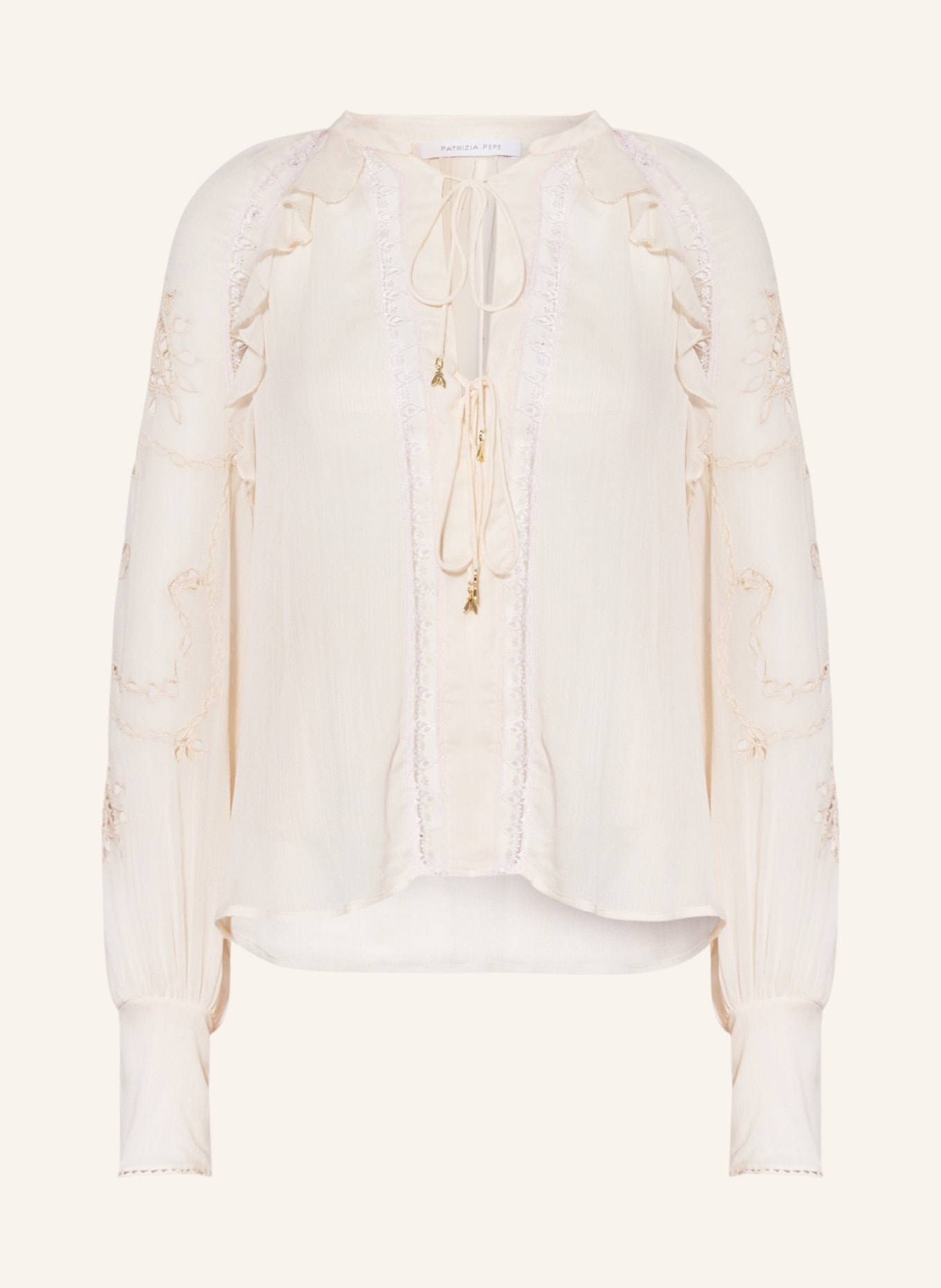 PATRIZIA PEPE Shirt blouse with ruffles and lace, Color: ECRU (Image 1)