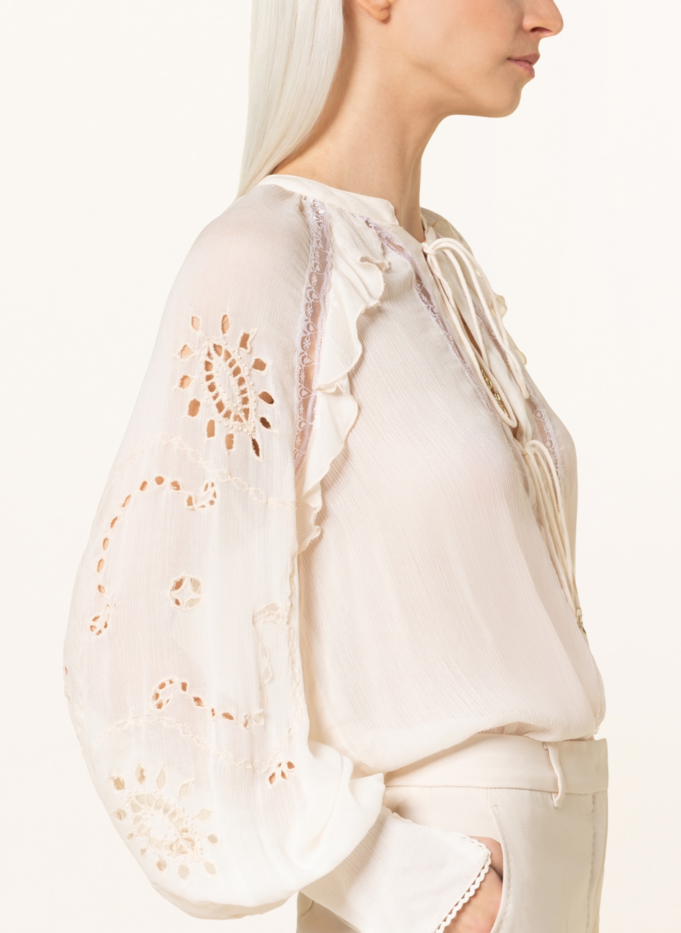 PATRIZIA PEPE Shirt blouse with ruffles and lace, Color: ECRU (Image 4)