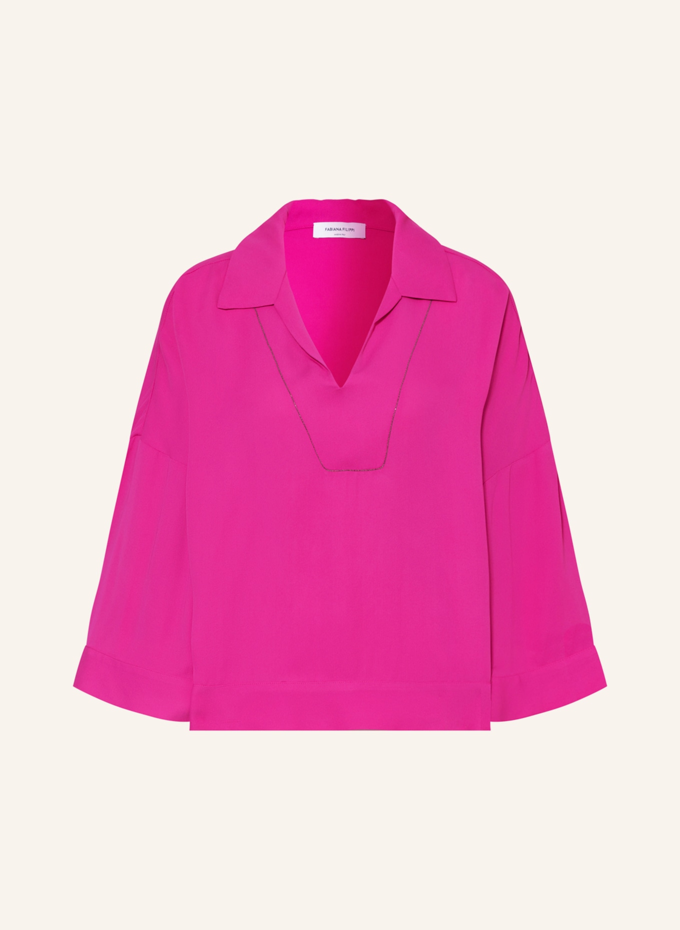 FABIANA FILIPPI Bluzka oversized z ozdobnymi kamykami, Kolor: MOCNORÓŻOWY (Obrazek 1)