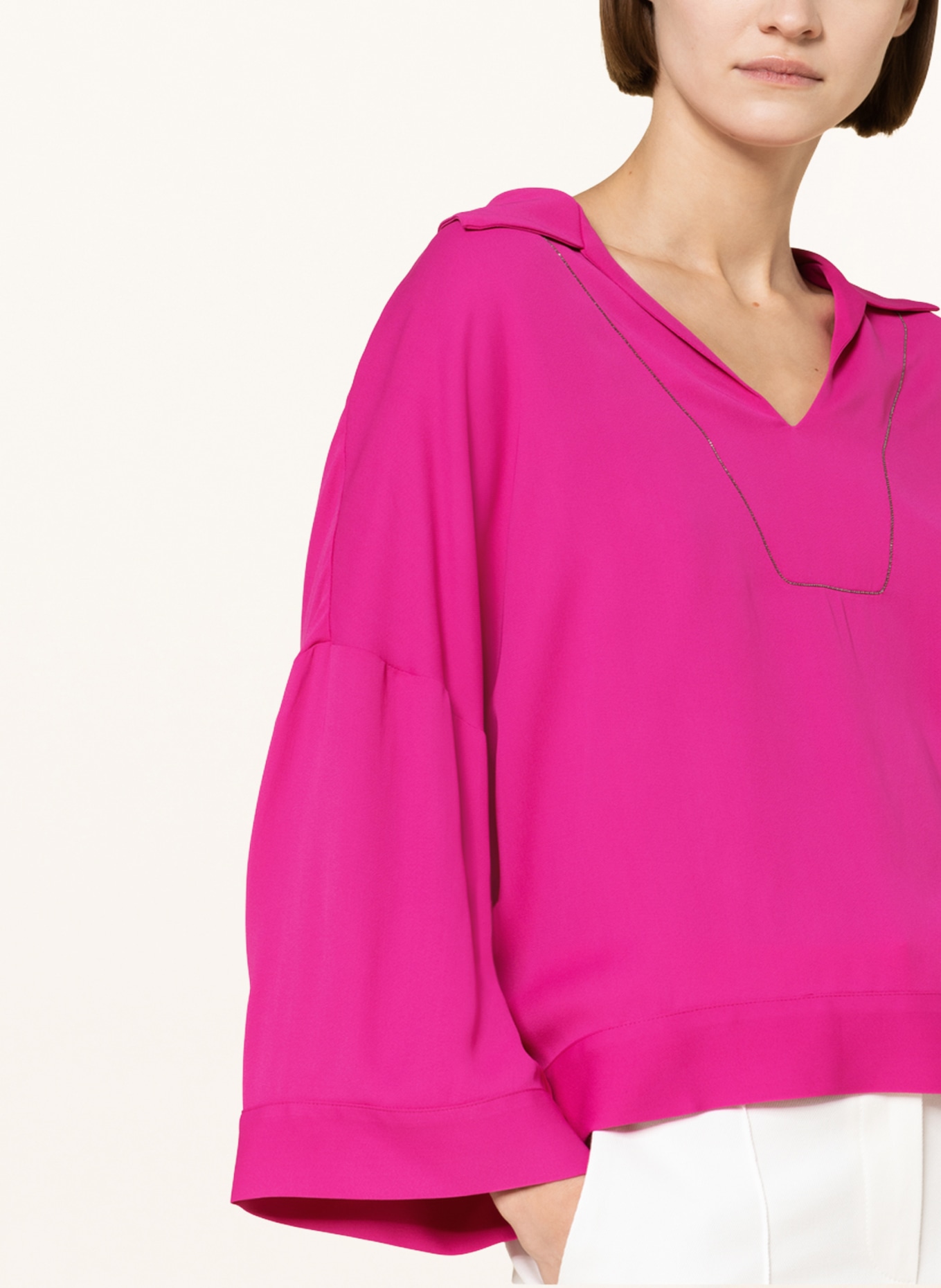 FABIANA FILIPPI Bluzka oversized z ozdobnymi kamykami, Kolor: MOCNORÓŻOWY (Obrazek 4)